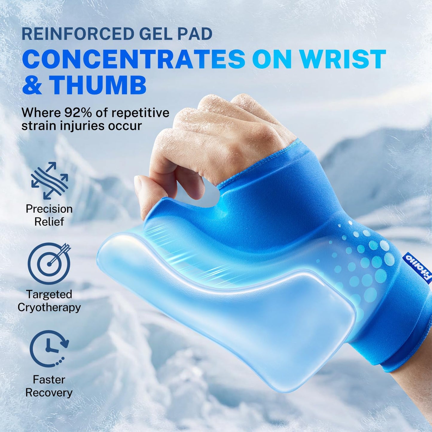 Fitomo Thumb & Wrist Ice Pack Wrap, Thickened Ice Gel Pad, Ergonomic Fit, Long Lasting Cold & Warm for Carpal Tunnel Relief, Arthritis, Computer Overuse Injuries, Post-Surgery, Post-Workout, Size S/M
