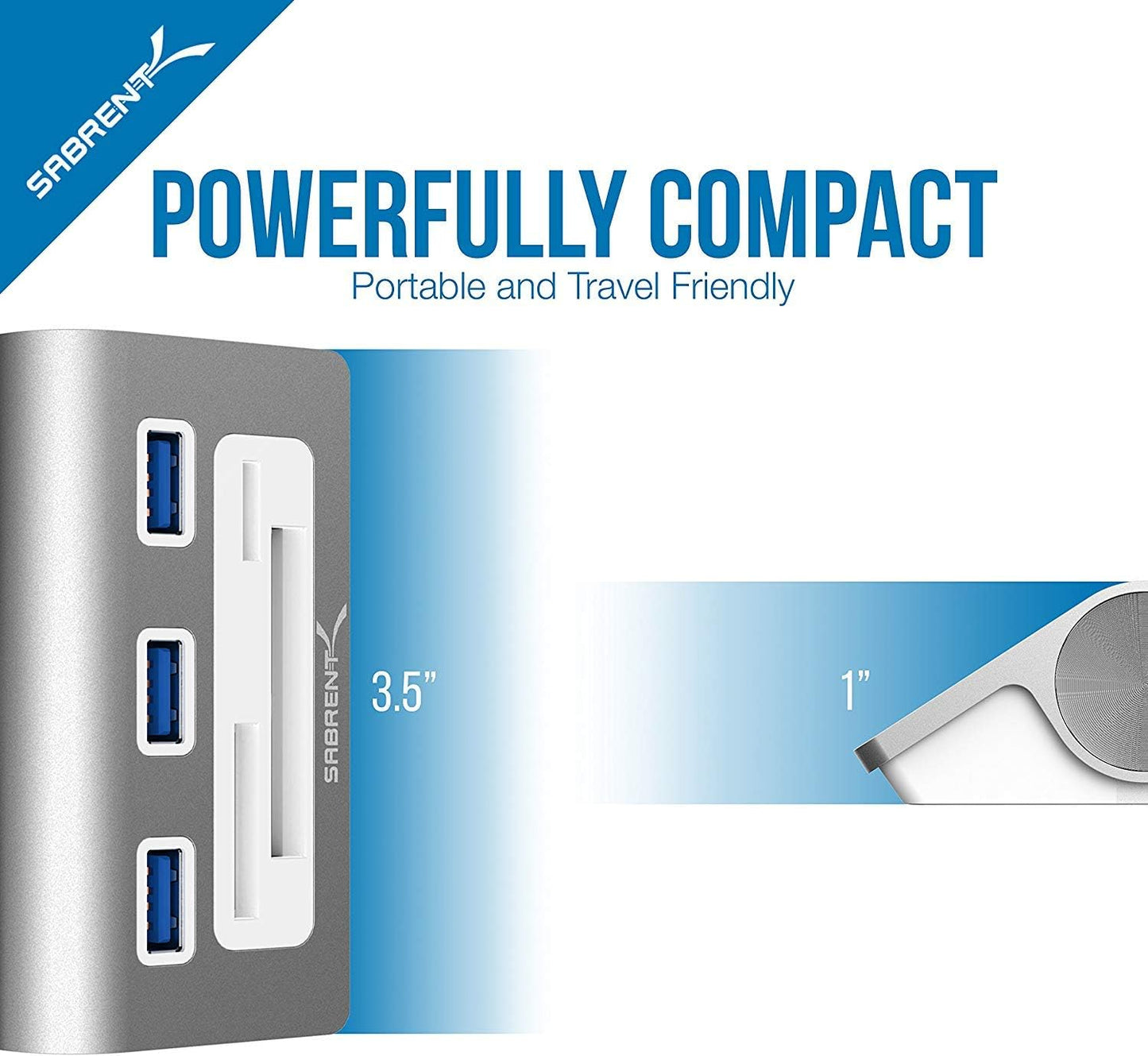 SABRENT 3 3.0 1 (12" Premium Port Aluminum USB Hub with Multi in Card Reader Cable) for iMac, All MacBooks, Mac mini