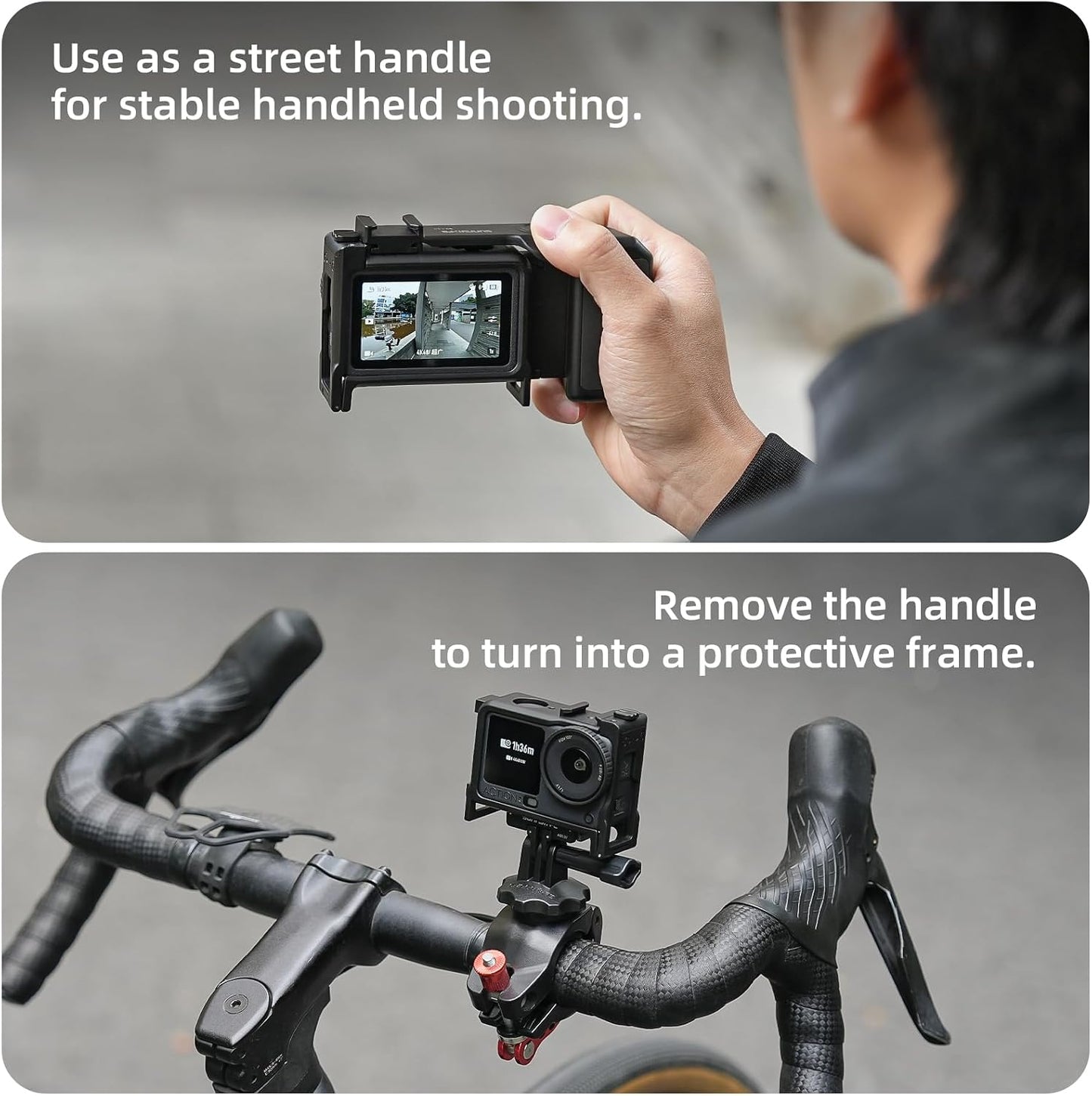 ZEVORO 6 Street Grip Kit for DJI Action with Protective Frame Cage, Plastic Camera Grip Handle Holder with Shutter