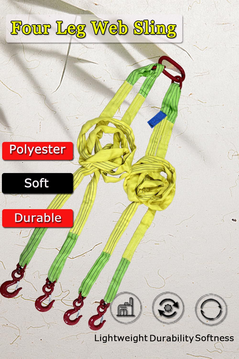 Four Leg Bridle Web Sling 10ft 11023lb Web Slings Belt Type with Hook 3.0 m 5000 kg Light Weight and Flexible Capacity Steel Sling[4leg 5.0t 3m]