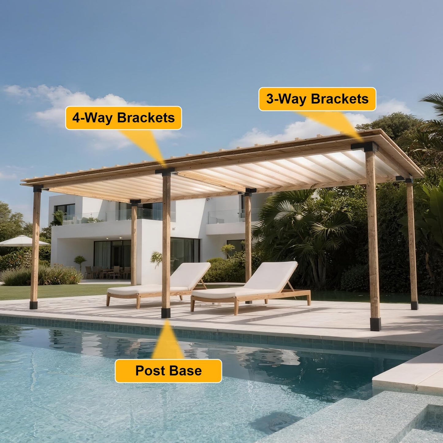 Pergola Kit, Pergola Bracket kit for 4"x 4" (Inner 3.5" X 3.5") Lumber, DIY Pergolas Brackets with 3-Way & 4-Way Corner Bracket, Gazebo Brackets Kits for Gardens, Pergolas, Courtyard (12 pc)