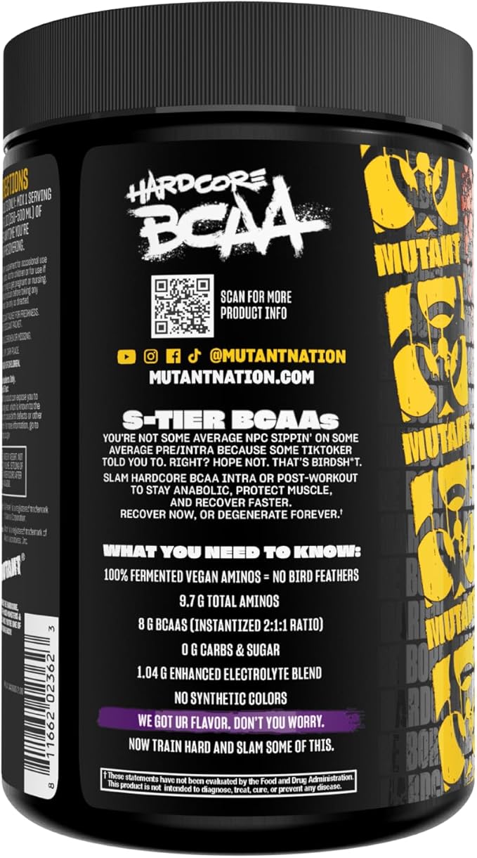 Mutant Hardcore BCAA - Pre, Intra or Post Workout ??BCAA Next Level branched-Chain Amino Acids Supplement ??Hydration + Recovery - 30 Serving - Grape