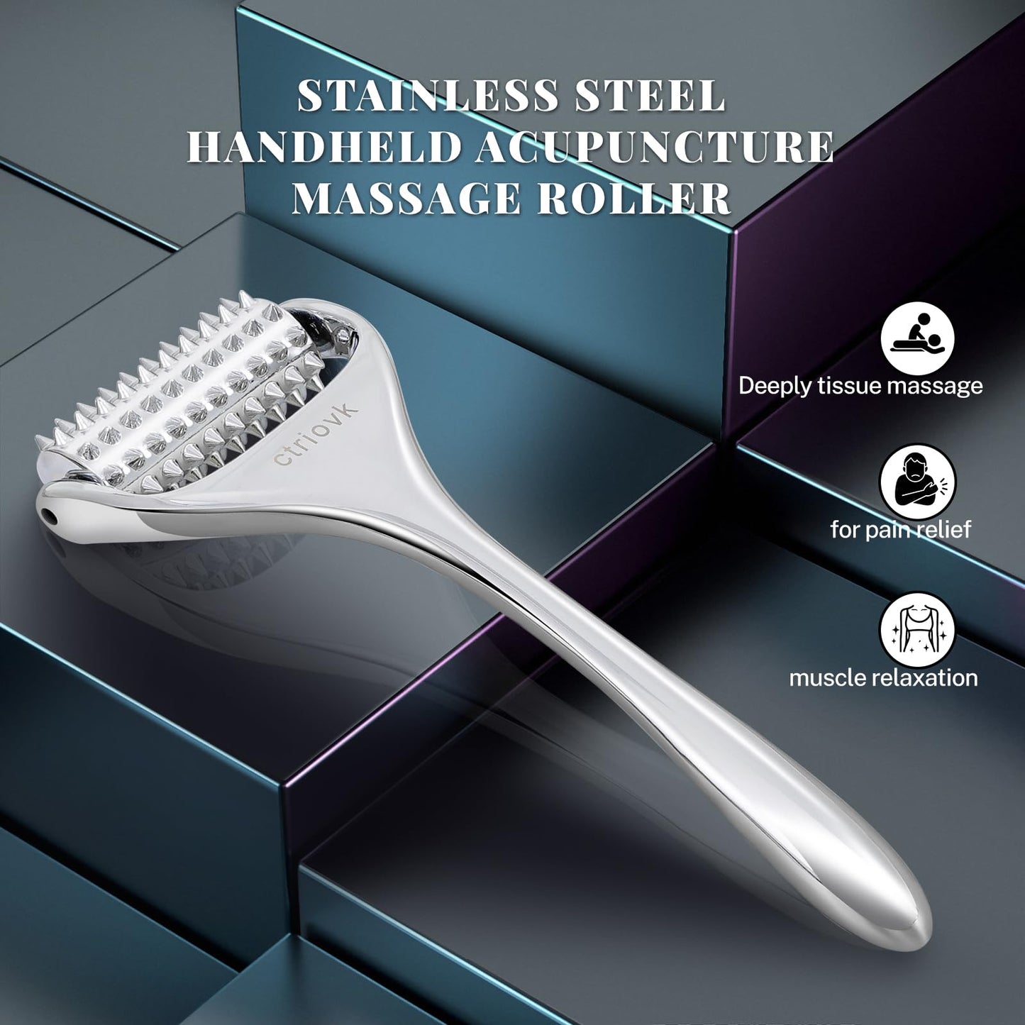 ctriovk Acupuncture Massage Roller, Stainless Steel, Portable Manual Roller for Whole Body Pain Relief, Puffiness Reduce and Muscle Relaxation Massage