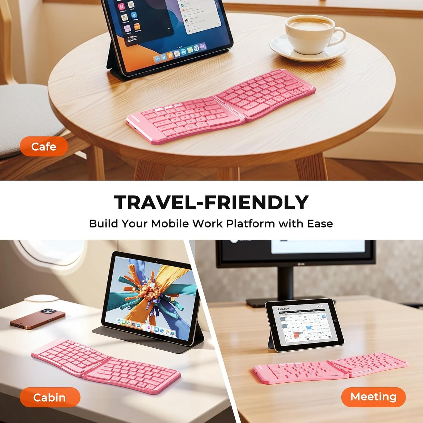 MEETION New Ergonomic Bluetooth Foldable Keyboard, Split Compact Portable Wireless Keyboard for Business Travel