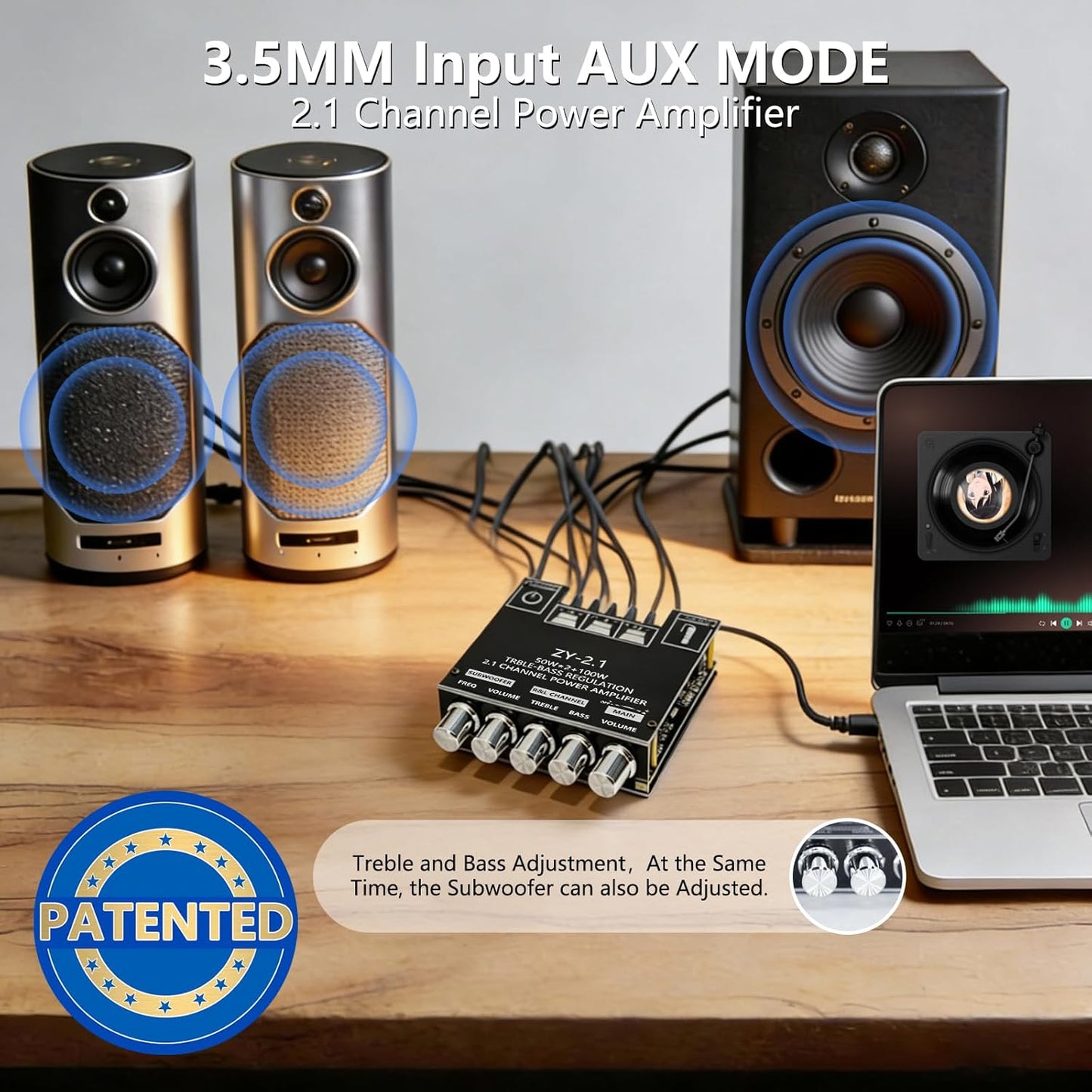 Sigllr 5.1 Board,200W 2.1 Bluetooth Audio Amplifier HiFi Channel Mini Subwoofer Power Amp Module with Treble & Bass