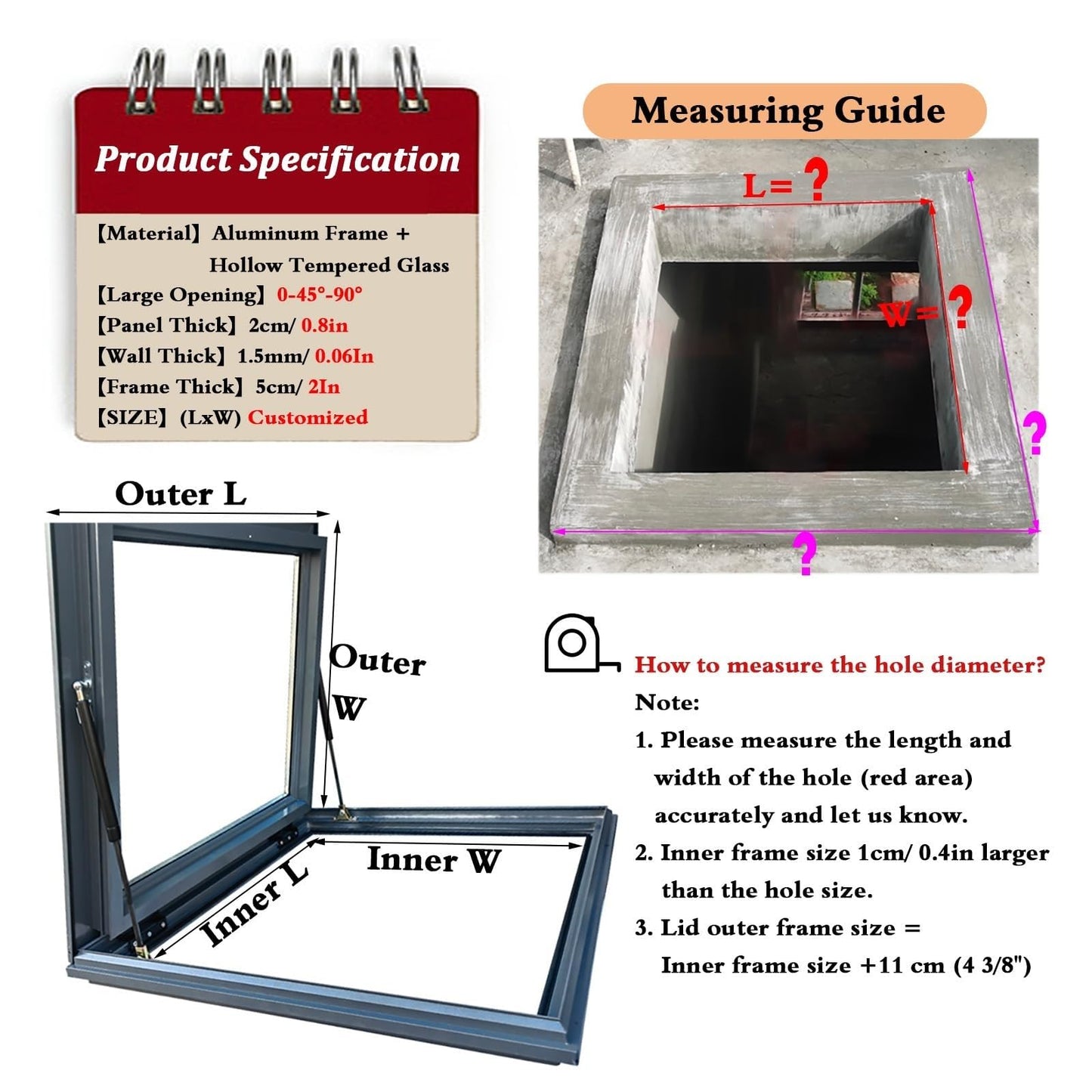 Outdoor Skylight Roof Hatch with Gas Shock Strut, Horizontal Viewing Window for Commercial and Industrial Buildings | Rotation Lock Security Feature