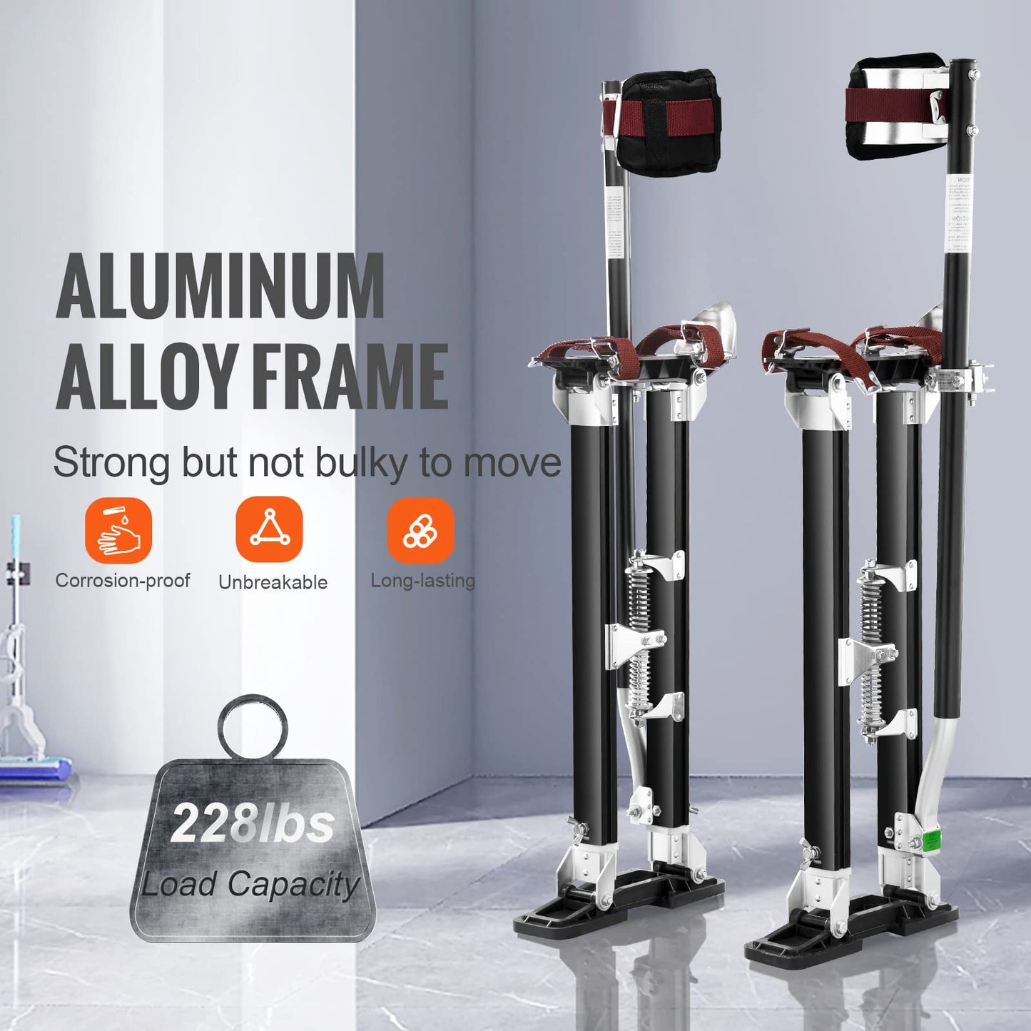 VEVOR 24''-40'' Adjustable Aluminum Drywall Tool Stilts, Durable Non-Slip Work Stilts with Protective Knee Pads, for Sheetrock Painting, Taping, Walking, Black
