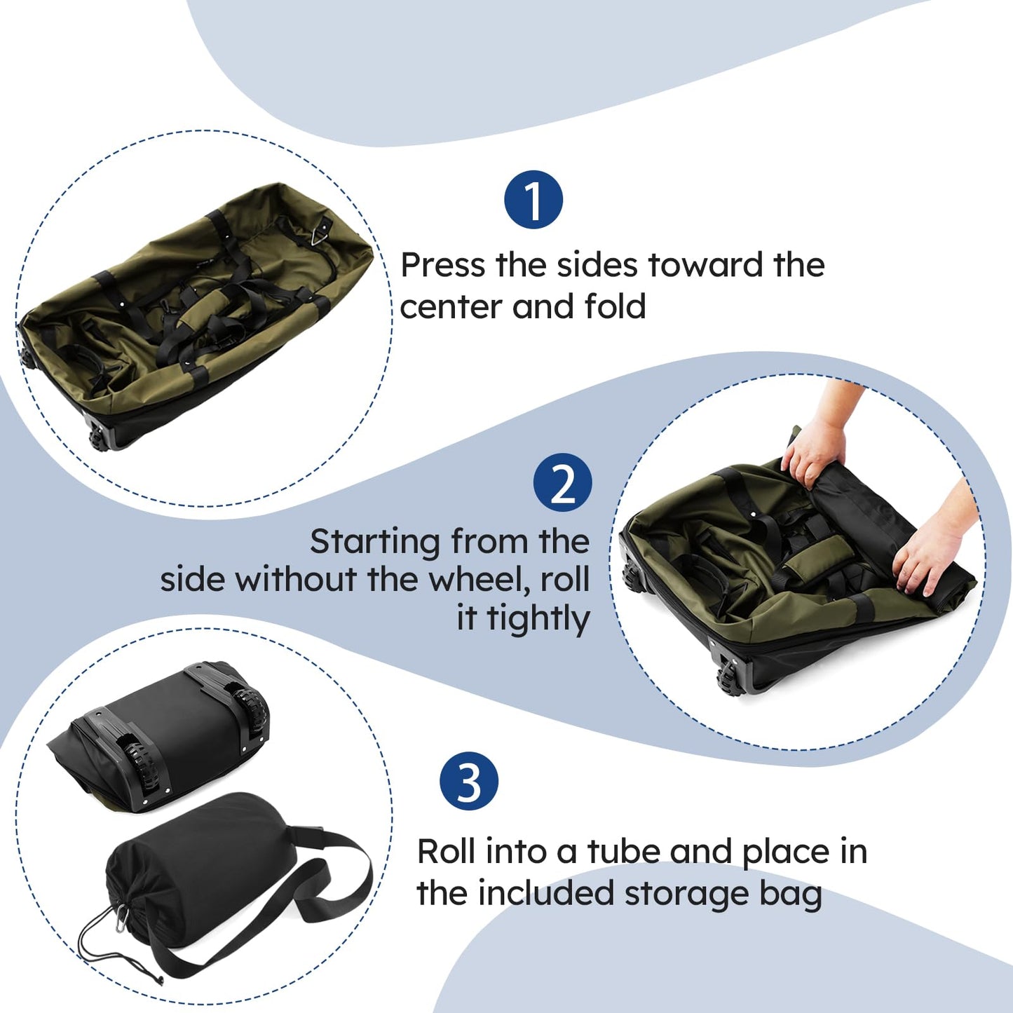 Vrtisa 110L Expandable to 140L 32” Foldable Oxford Soft-Sided Rolling Duffle Bag with 2 Heavy-Duty Wheels,2 Large Compartments,Adjustable Shoulder Strap and Attached Organizer Pouch,Green