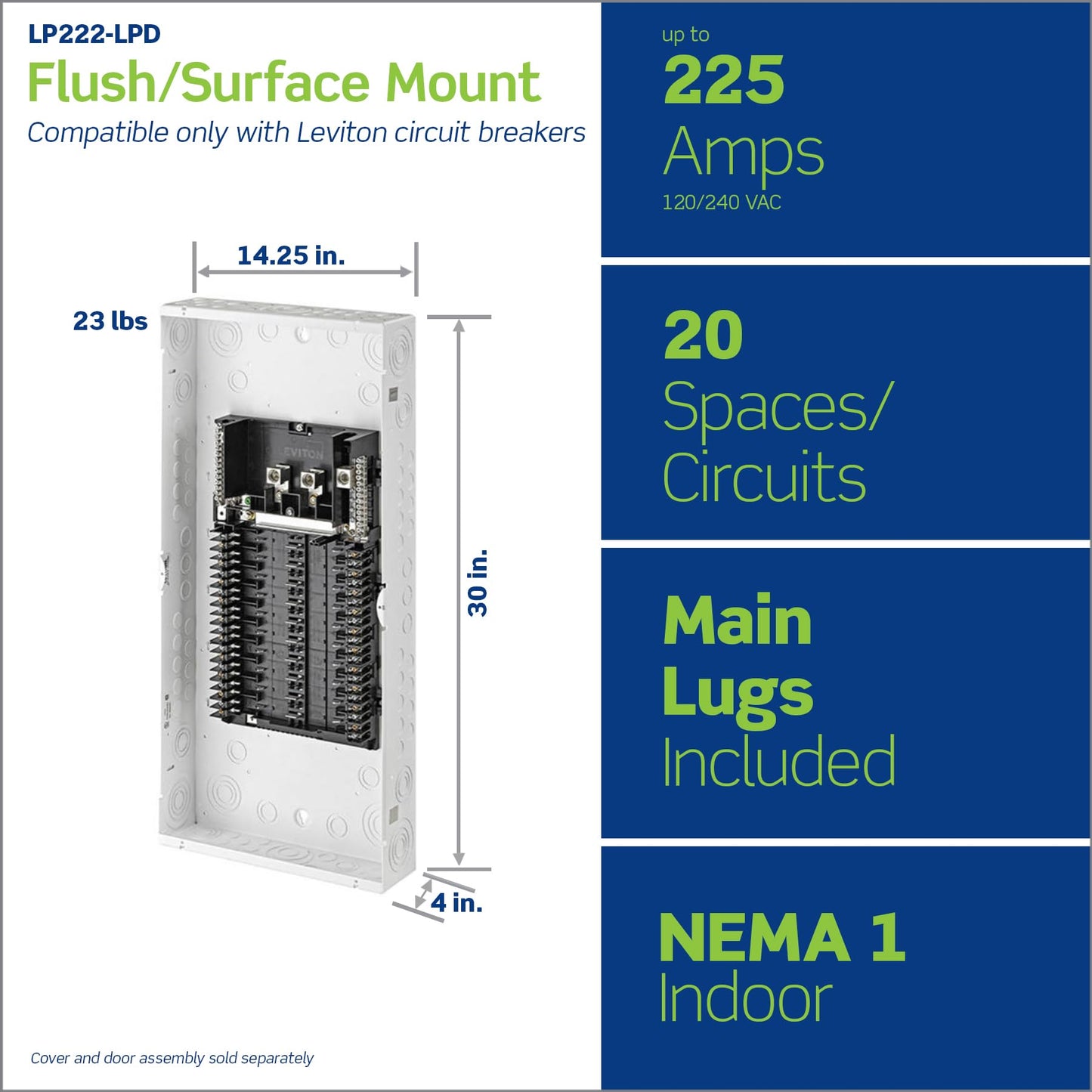 Leviton 20 Space, 20 Circuit Indoor Load Center with Main Lugs, LP222-LPD