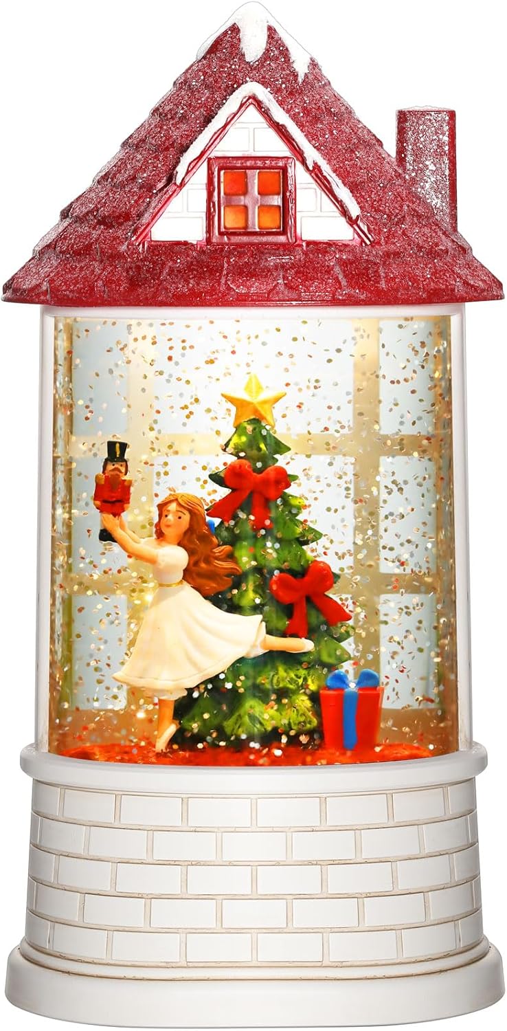 Priddop Nutcracker Snow Globe - Musical Ballerina Christmas Decoration with Glitter | USB/Battery Powered