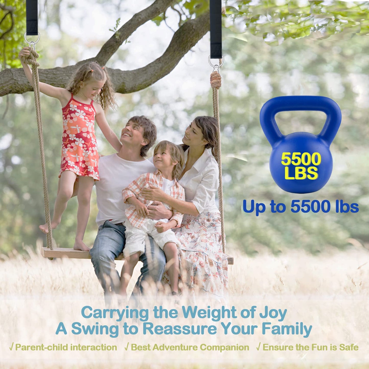 igolfluck Tree Swing Straps Hanging Kit 4FT/8FT/15FT/20FT/25FT, Extra Long Tree Swing Straps Holds 5500 lbs with Lock Carabiners & Tree Protectors, Safer for All Swing & Hammock (8FT)