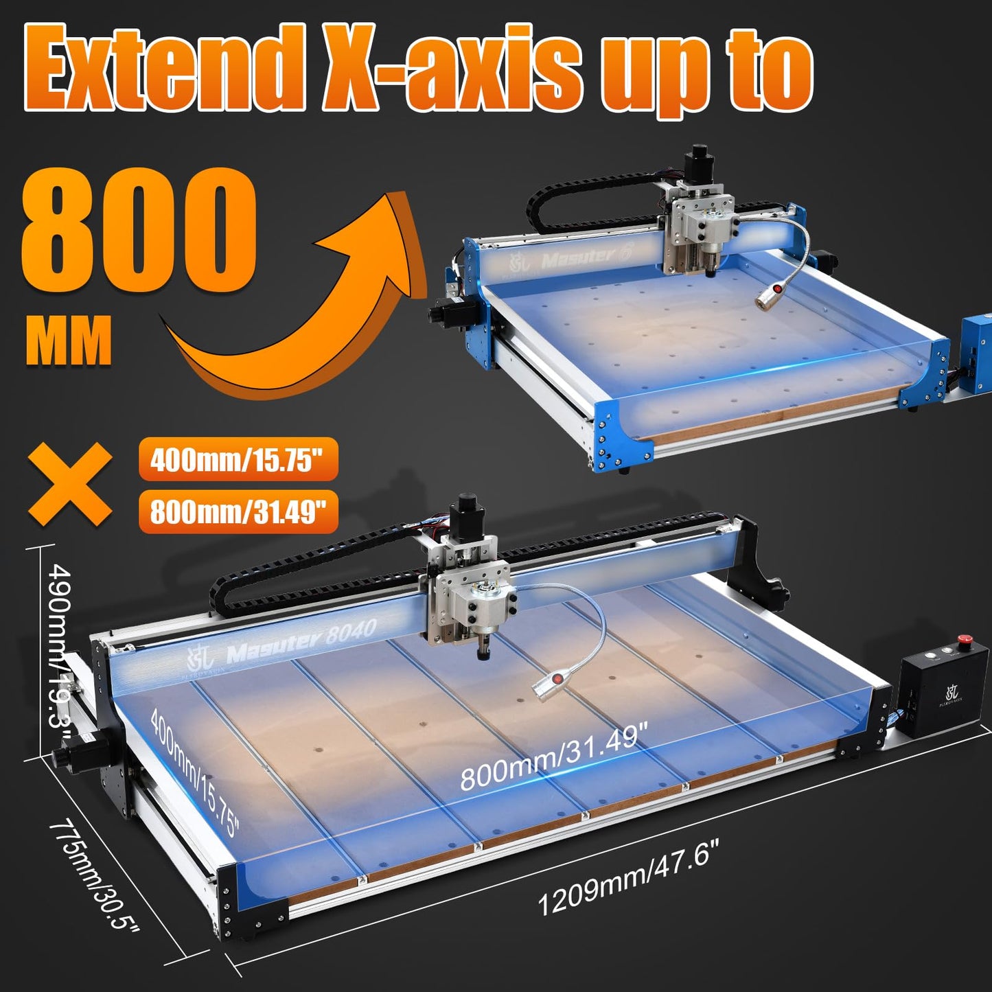 PLSROVACIX CNC Router Machine 800x400mm, 3 Axis Milling and Engraving Kit with 300W Spindle, Closed-Loop Stepper Motors, Ball Screws & Linear Guides, <±0.03mm Accuracy for Wood Acrylic Metal Aluminum.