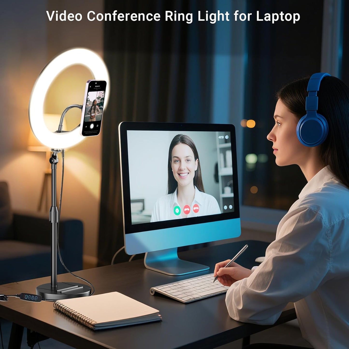 Wowcati 10'' 3 Desk Ring Light with Magnetic Phone Holder, Video Conference Podcast Lighting Kit for Laptop Computer