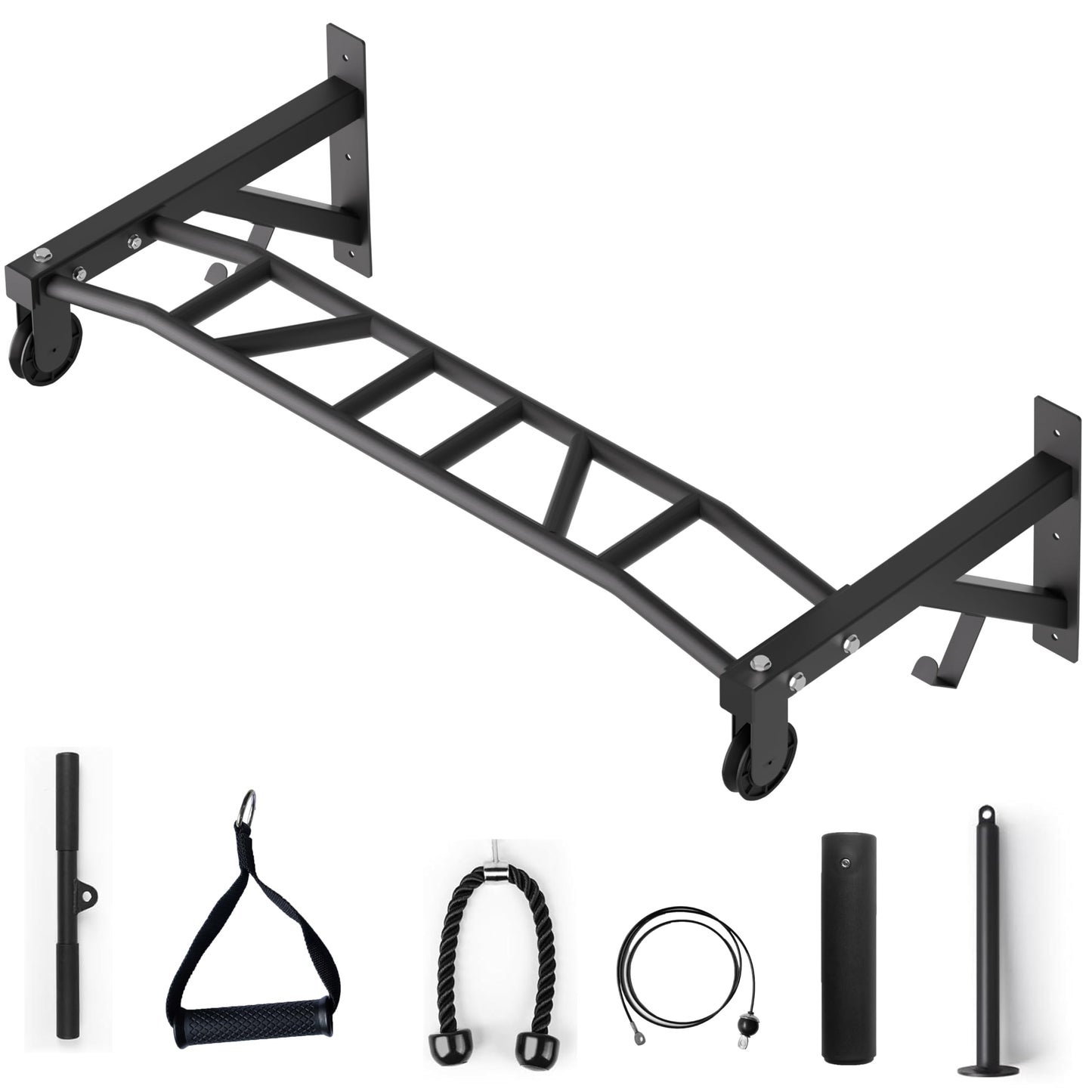 HWOOUSA Wall Mounted Pull Up Bar With Pulley System, 600lbs Heavy Duty Chin Up Bar, 48" Multi Grip Pullup Bar, for Garage Indoor Basement Workout Strength Training Equipment, Ease Of Use Mounting
