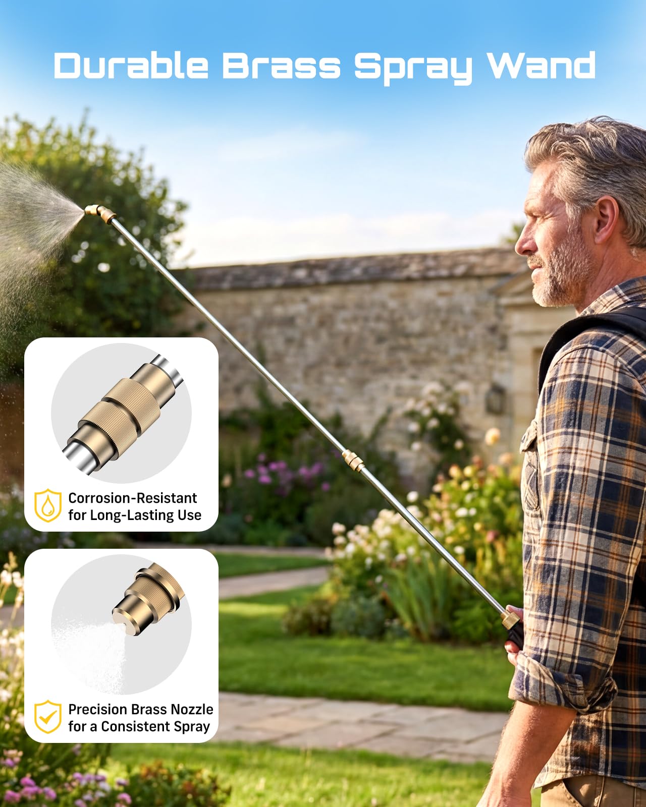 SEESII Backpack Sprayer Battery Powered, Leak-Proof 5-Gallon, Dual Battery Electric Sprayer with Telescopic Brass Wand & 7 Nozzles, 100 PSI Adjustable Pressure for Weed Lawn Garden Pest Control