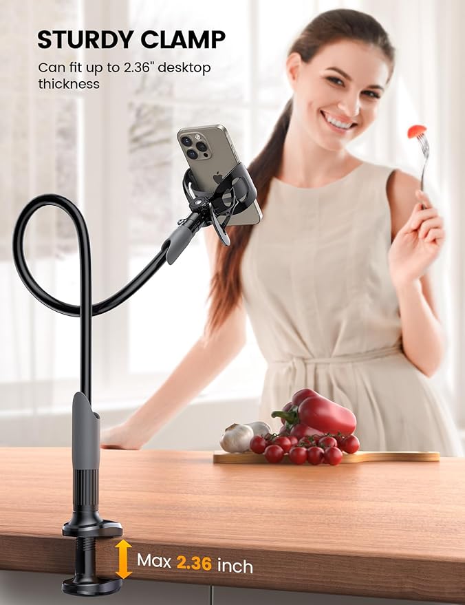 Lamicall Gooseneck Phone Holder for Bed - Cell Phone Mount Clamp Clip, Flexible Long Arm, Overhead Mount for Desk Headboard Bedside, Gifts for iPhone Air 17 Pro Max, 16 15 14 Pro Max and 4-7" Phone