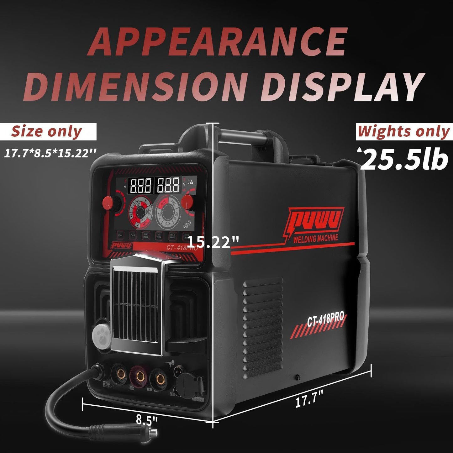PUWU Plasma Cutter Welder Combo Gas MIG/Gasless MIG/HF TIG/Stick/CUT 5 in 1 Aluminum Welding Machine with 110V/220V Dual Voltage Multi Process Welder