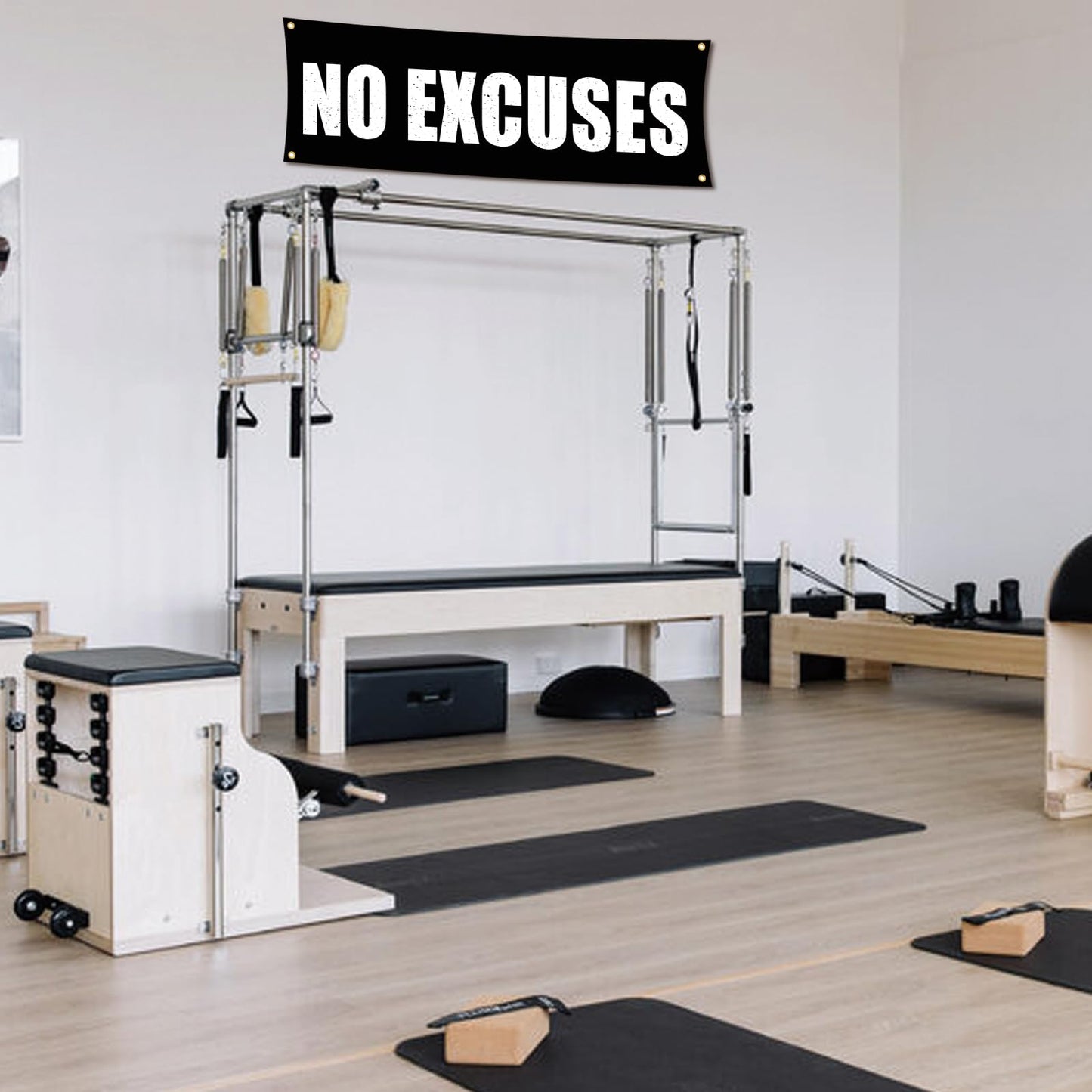 Motivational Gym Flag Banner - No Excuses - 72x24 Inches Home & Garage Gym Wall Decor with 4 Brass Grommets for Easy Hanging