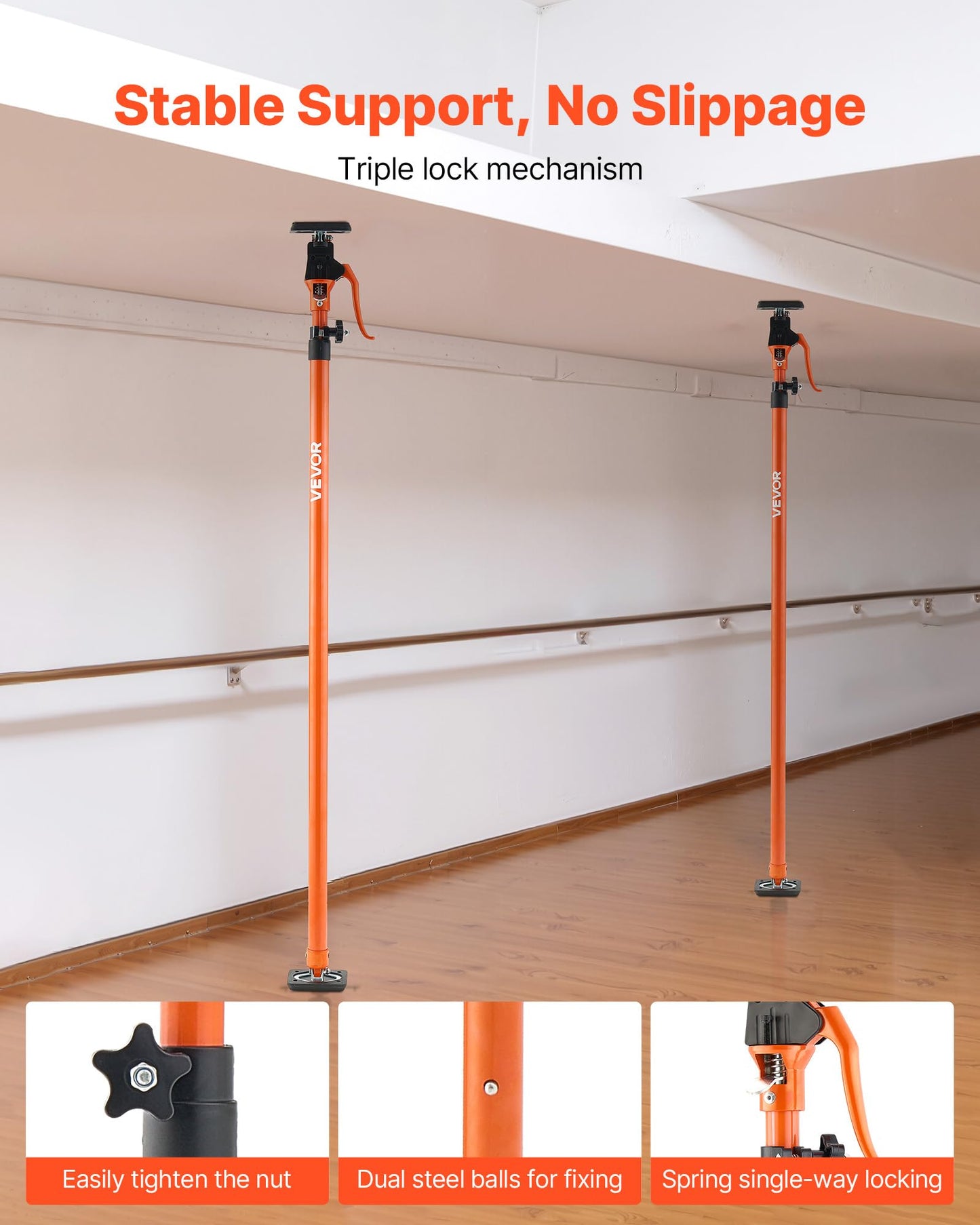 VEVOR Cabinet Jack Support Pole, 4-Pack, 49.2-114.6 Inch Steel Telescopic Quick Support Rod, Adjustable 3rd Hand System up to 198 lbs Capacity for Installing Cabinets, Lifting Drywall, Cargo Bars