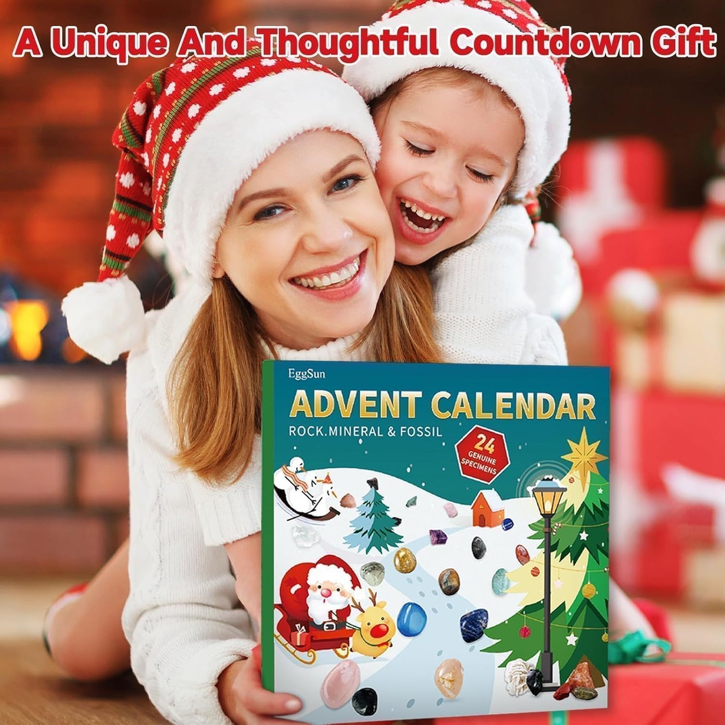 Rock Collection Advent Calendar 2025 - 24 Days of Gemstones & Fossils | Perfect Kids' Birthday Gift
