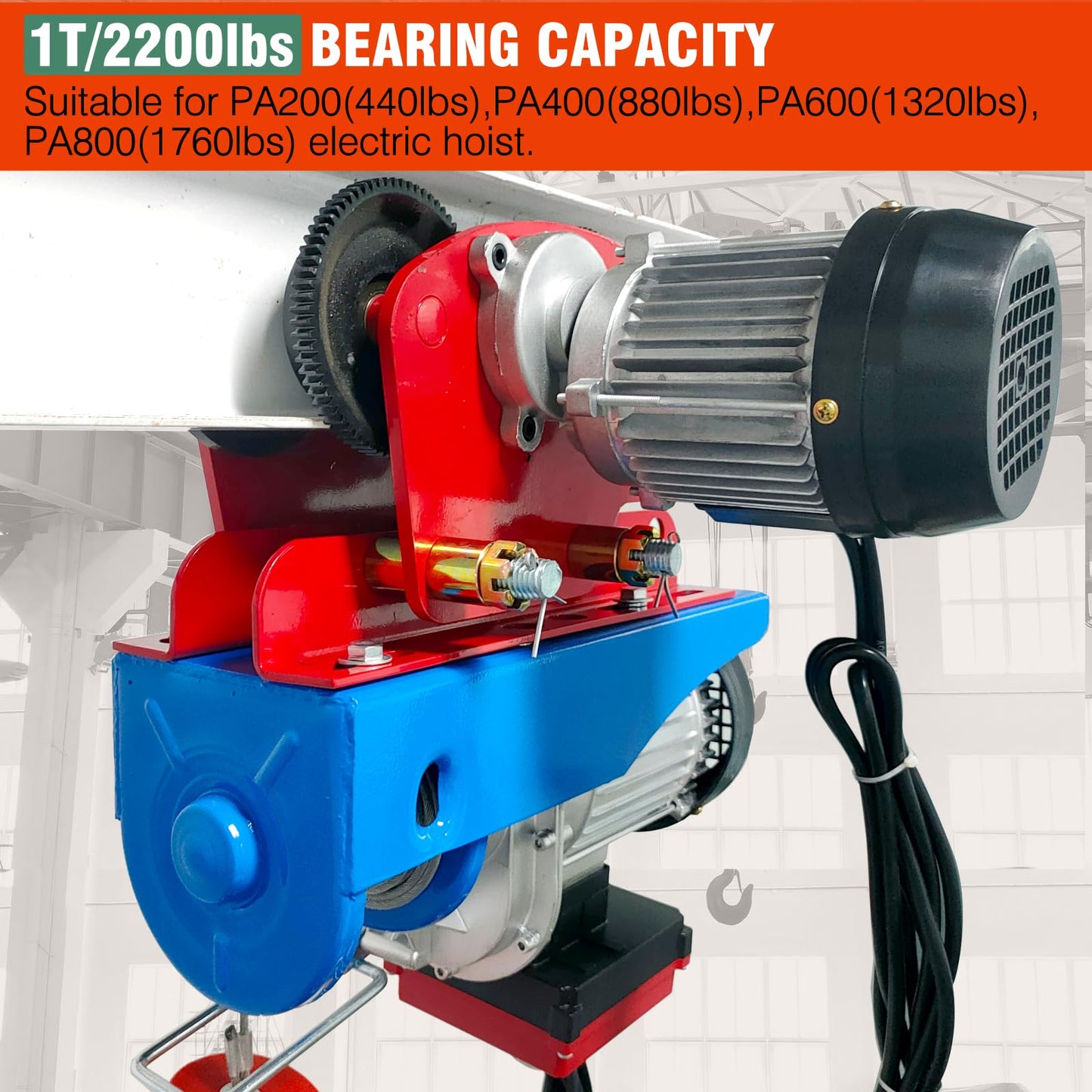 Dremvoist Electric Trolley for Power Hoist, 1 Ton 2204 LBS Electric Hoist Trolley, 2.68"-4.33" Adjustable Beam Flange Width, for PA200-PA1000 Hoists Push Geared Overhead Crane Heavy Duty Wheels System
