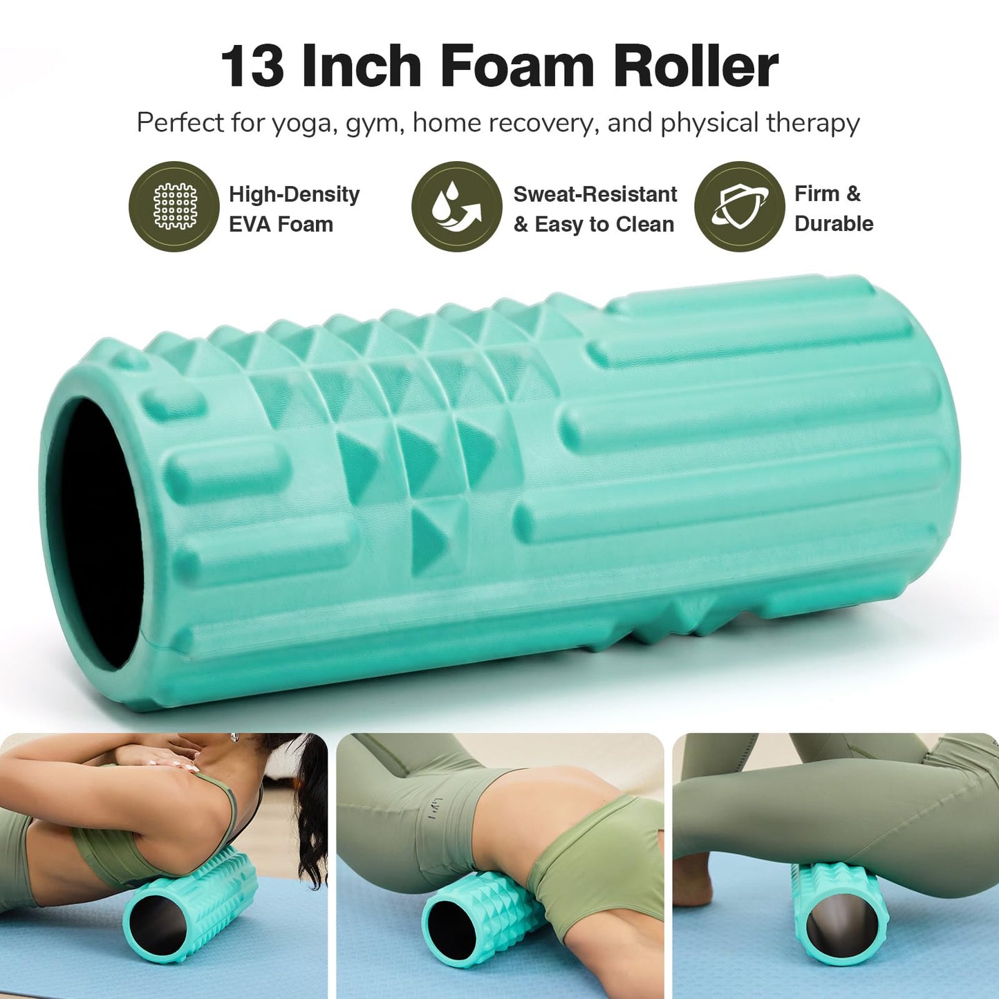 LTHTRADE 5 in 1 Foam Roller Set - Back Roller Foam, Massage Roller Stick, Massage Ball, Resistance Band for Physical Therapy & Deep Tissue Muscle Massage (Green)