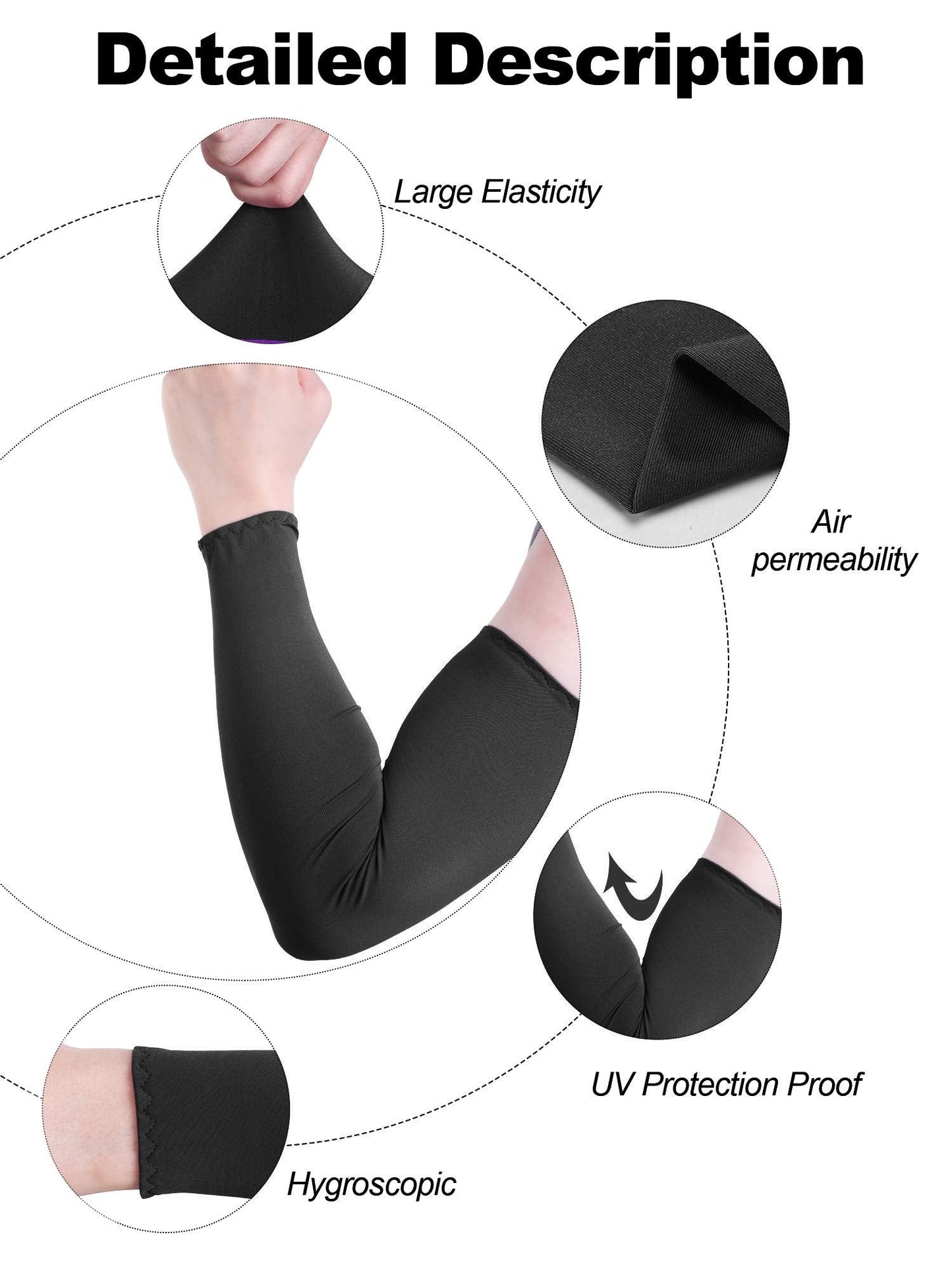 Bememo 16 Pairs UV Sun Protection Arm Sleeves for Men Women Cooling Arm Sleeves for Sports Workouts Tattoo Covers(Black)