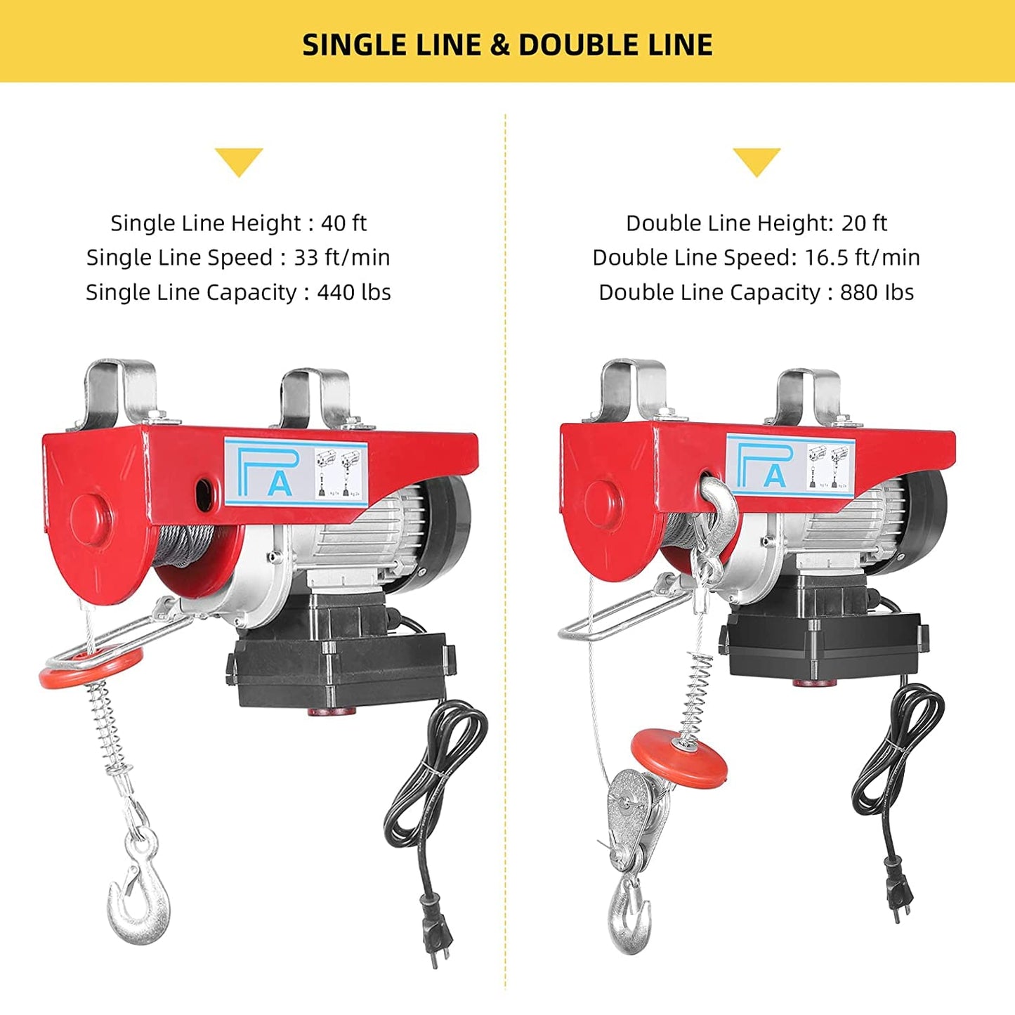 Electric Hoist 880LBS, Auto Lifting Electric Hoist, Wireless Remote Control Electric Cable Hoist with 12m Rope, 110V Electric Winch Crane Electric Hoist for Garage Ceiling Factory Warehouse