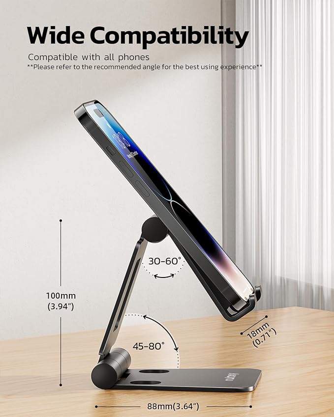 Nulaxy 2 Pack Dual Folding Cell Phone Stand, Fully Adjustable Foldable Desktop Phone Holder Cradle Dock Compatible with iPhone 17 16 15 14 13 12 Pro Max Xs Xr X 8, All Phones, Black