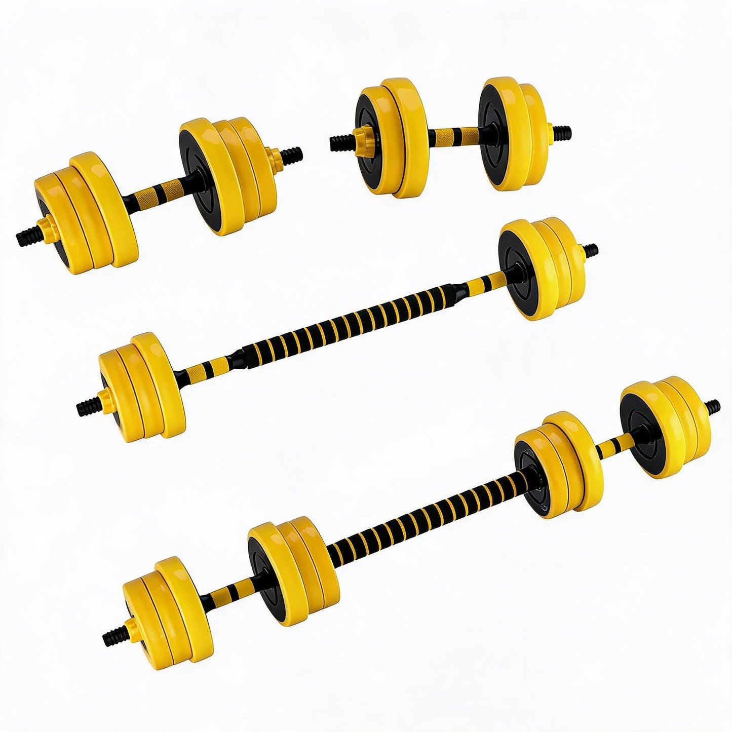 2-in-1 Adjustable Weight Set 44 Lb, Adjustable Weights with Foam Shoulder Connector Used As Dumbbell and Barbell Set, Yellow