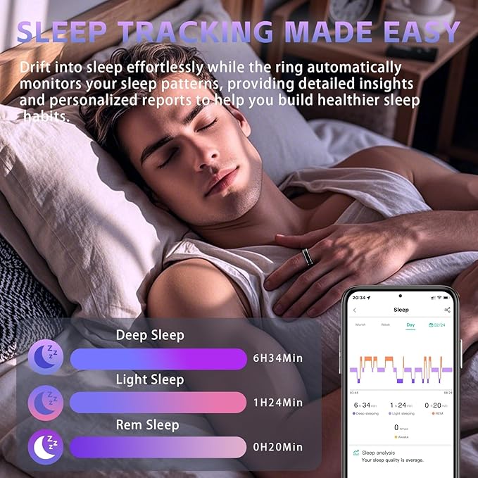 Smart Ring for Men Women ??Fitness Tracker Ring with Heart Rate, SpO2, Blood Pressure, Sleep Monitoring, Step & Calorie Counter, No Subscription Fee, iOS & Android Compatible (Black, 12)