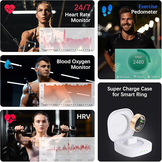 Health Tracker Ring, Smart Health Ring for Women Men with Heart Rate, Blood Oxygen, Sleep Monitor, Steps,Calories, No Subscription Fee, IP68 Waterproof Smart Ring for iPhone & Android (Rose Gold, 12#)