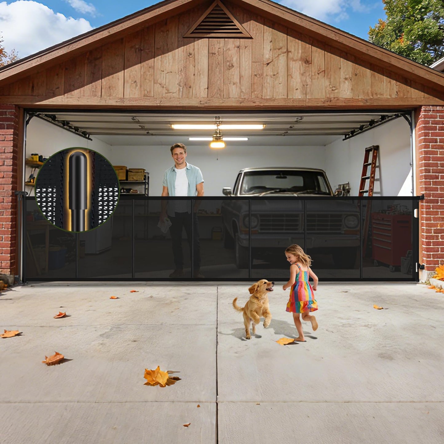 Retractable Baby Gates Extra Wide 200 Inch, 42 Inch Tall Mesh Dog Gate with Reinforcement Rods, Hardware Mounted Safety Gate for Large Openings, Stairs, Garage, Deck, Driveway, Indoor Outdoor, Black