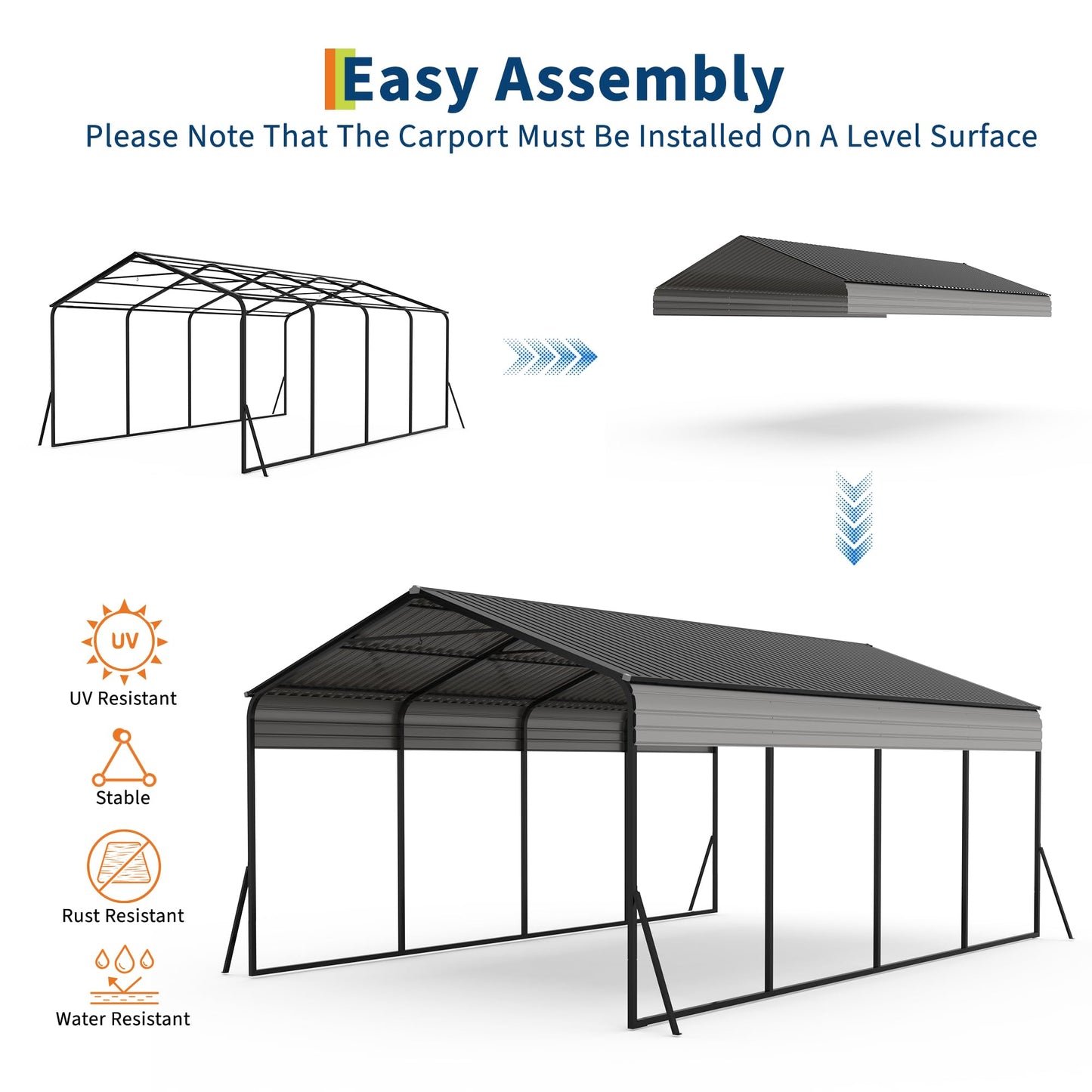 12x20 FT Metal Carport, Heavy Duty Carports Canopy with Galvanized Steel Frame & Roof, Outdoor Garage Car Port for All-Weather, Outdoor Galvanized Shelter for Car, Boats and Truck