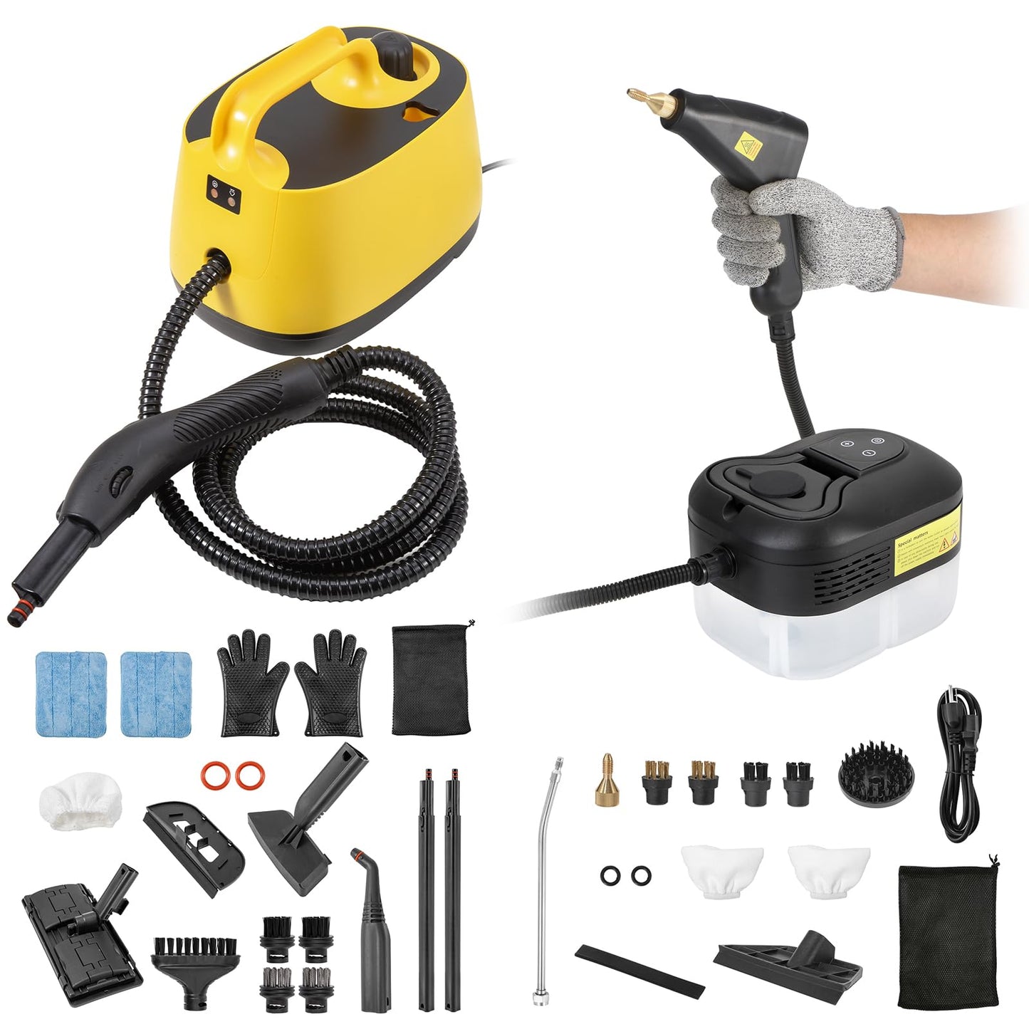 BEAMNOVA 1.5L Yellow Steam Cleaner Electric Household Steamer with Roller + BEAMNOVA Steam Cleaner for Car Detailing 1.2L (41oz) Water Tank