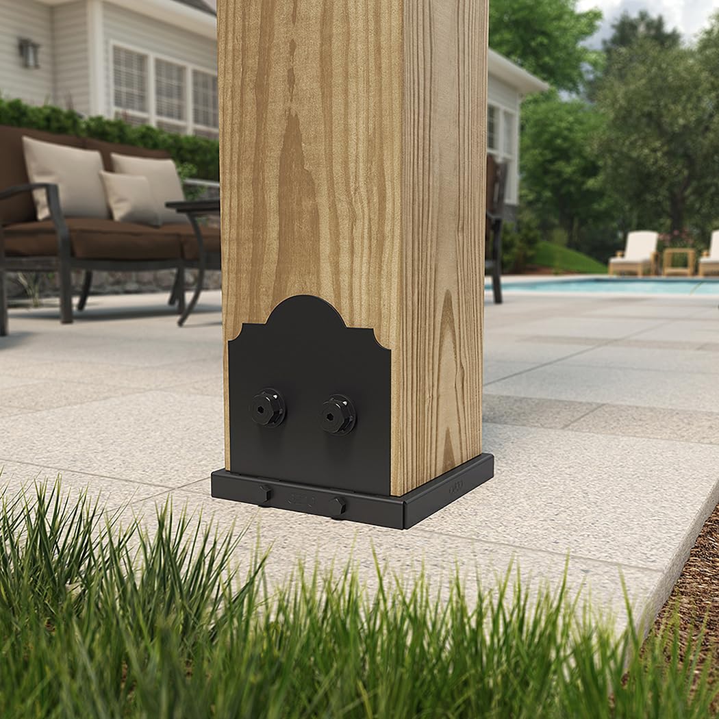 Ozco Laredo Sunset Lite 8x8 Post Base Kit, Includes Decorative Plates, Hex Cap Nuts, OWT Timber Screws, Galvanized Steel for Pergolas | 56624