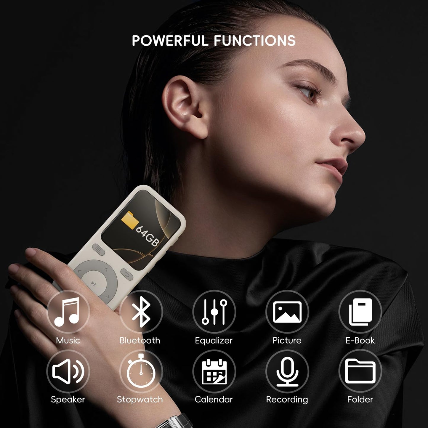wiwoo 64GB MP3 MP3 128GB(Earbuds Player with Bluetooth,Portable HiFi Lossless Sound Bluetooth Player with Speaker,Voice