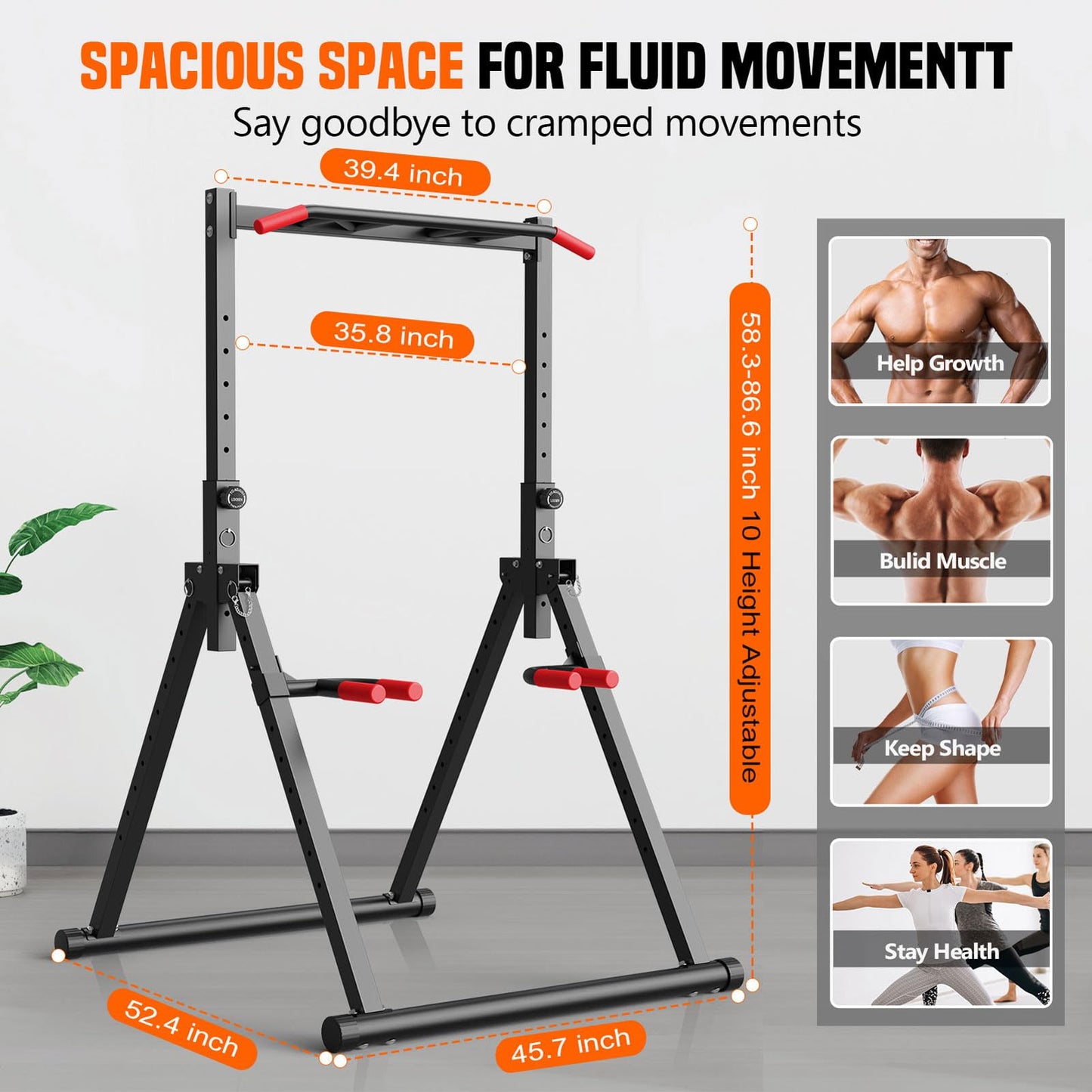 SERTT Foldable Power Tower Dip Station for Pull Ups, Dips & Push Ups, Upgraded Free Standing Pull Up Bar Station, Multi-function Workout Equipment for Home Gym Strength Training, Support 440LBS