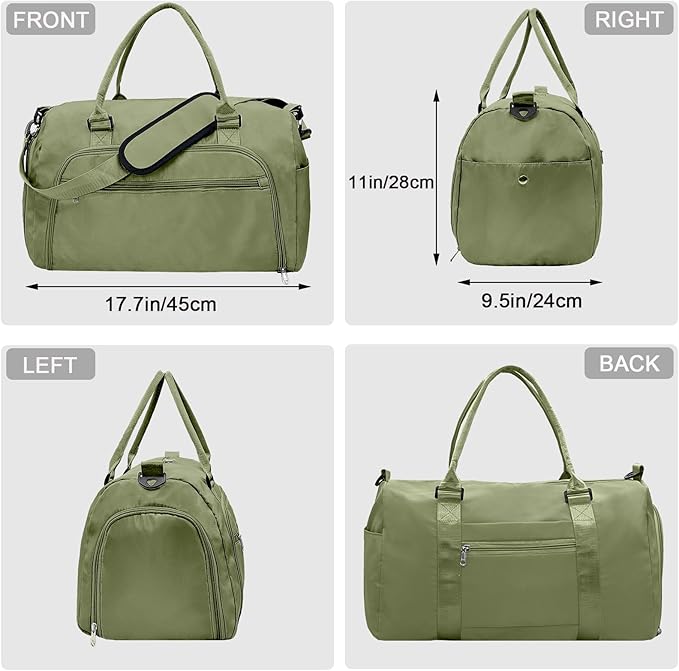 woogwin Small Gym Bag for Men & Women with Shoes & Wet Compartment Waterproof Duffle Bag for Travel Sports Workout Overnight Weekender(17.7'',Army Green)