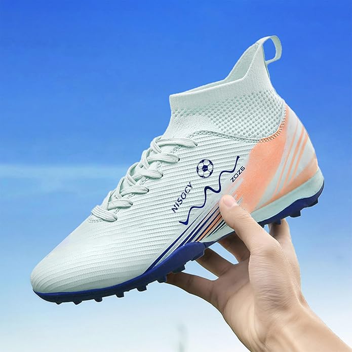 NISOCY Soccer Shoes for Mens Womens Professional Cleats High-Top Athletic Turf Football Shoe Outdoor/Indoor Professional Futsal Football Training Sneaker