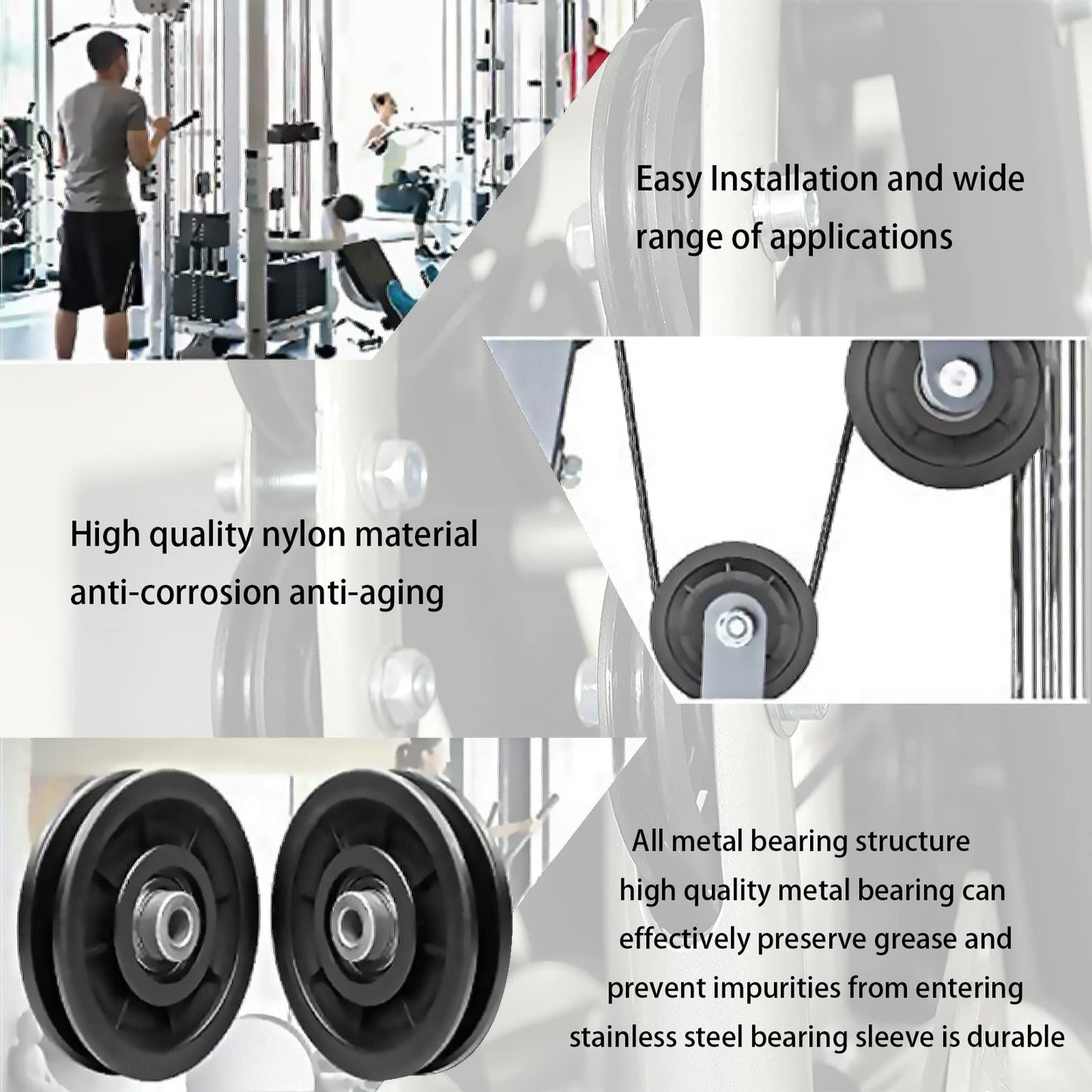 Tempsnow 8Pcs 3.5" Nylon Bearing Pulley Wheel Replacement for Gym Equipment Part Cable Machine Universal Wear-Proof Nylon Pulley System Gym Attachments