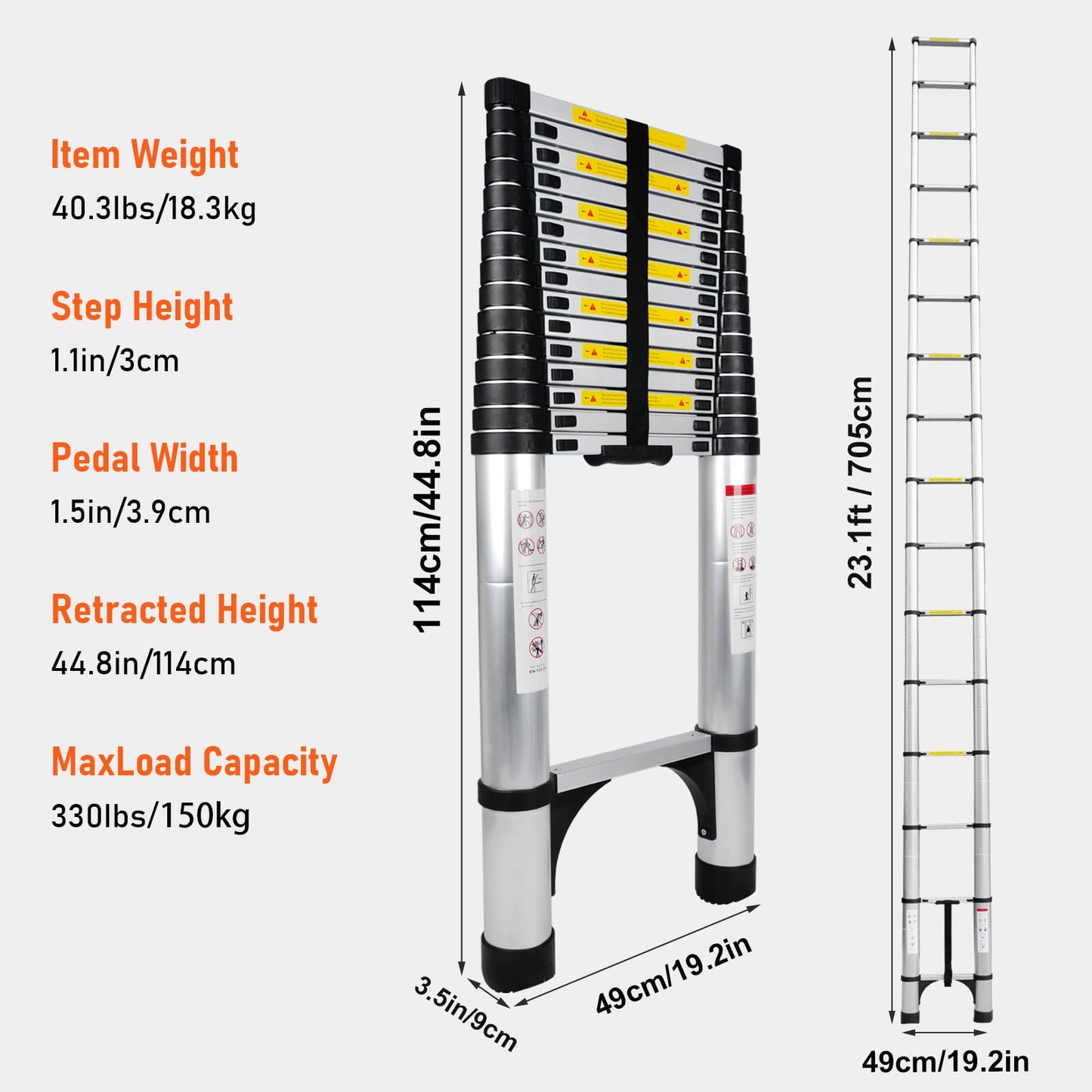 Telescoping Ladder 23.3FT Aluminum Lightweight Extension Ladder 330 Lbs Heavy Duty Non-Slip Feet Portable Folding Ladder Multi-Purpose Collapsible for Home RV Attic Outdoor Use (23.3 FT)