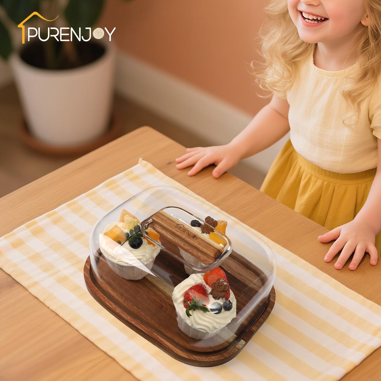 Small Wooden Cake Stand with Lid, Acacia Wood Pastry Display Tray for Cupcake, Cheese, Desserts, Fruits – Elegant Serving Platter with Cover for Parties and Kitchen