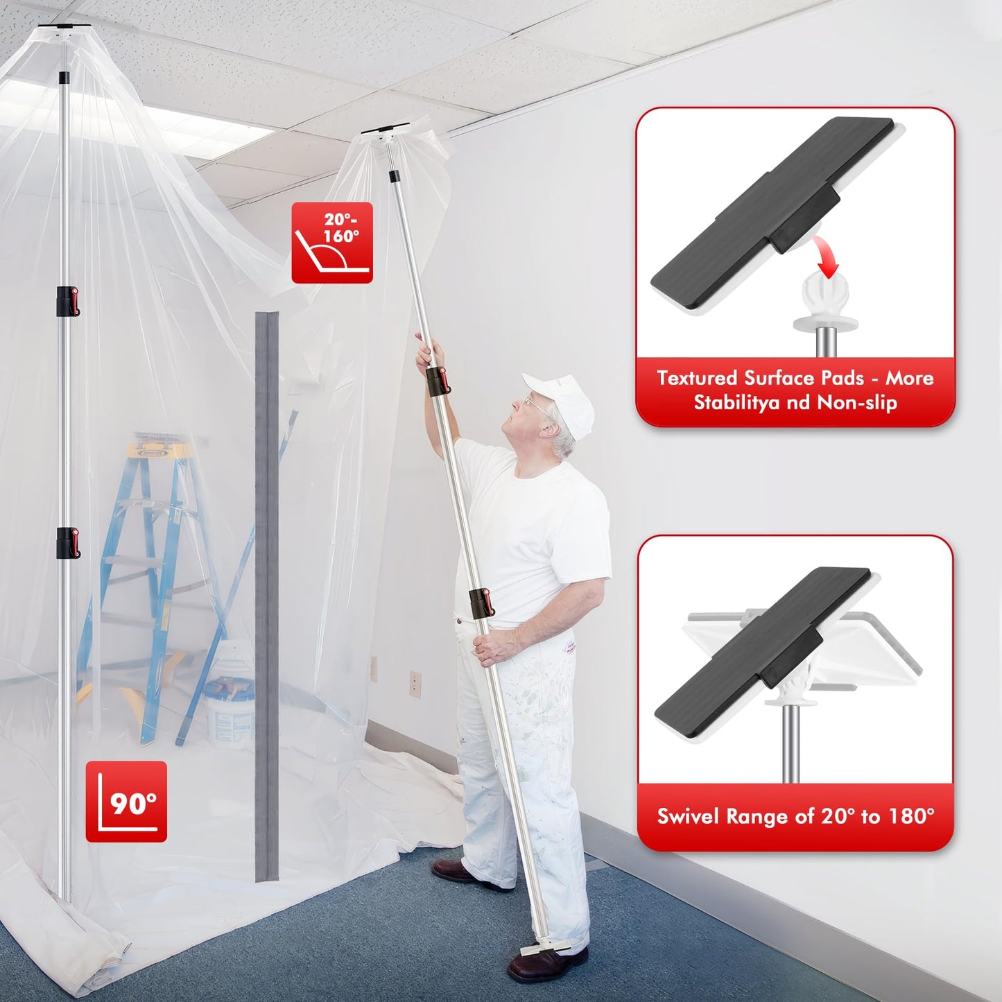 10FT Dust Barrier Poles 4 Pack withCarry Bag, Stainless Steel Retractable Zipper Wall Poles Kit for Renovation, Remodeling and Isolation Work