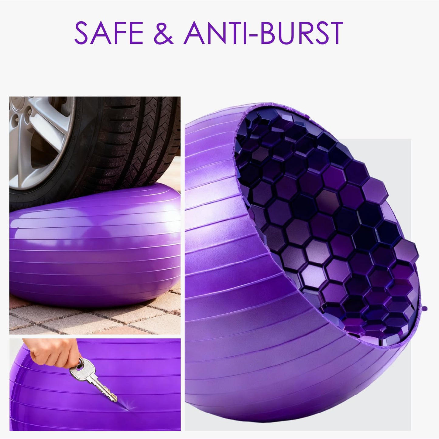 Solid Exercise Ball,High-Weight Capacity (3000 lbs) Anti-Burst Yoga Ball Chair,Swiss Ball for Pregnancy,Birthing, Fitness, Physical Therapy (Purple, S(41-50))