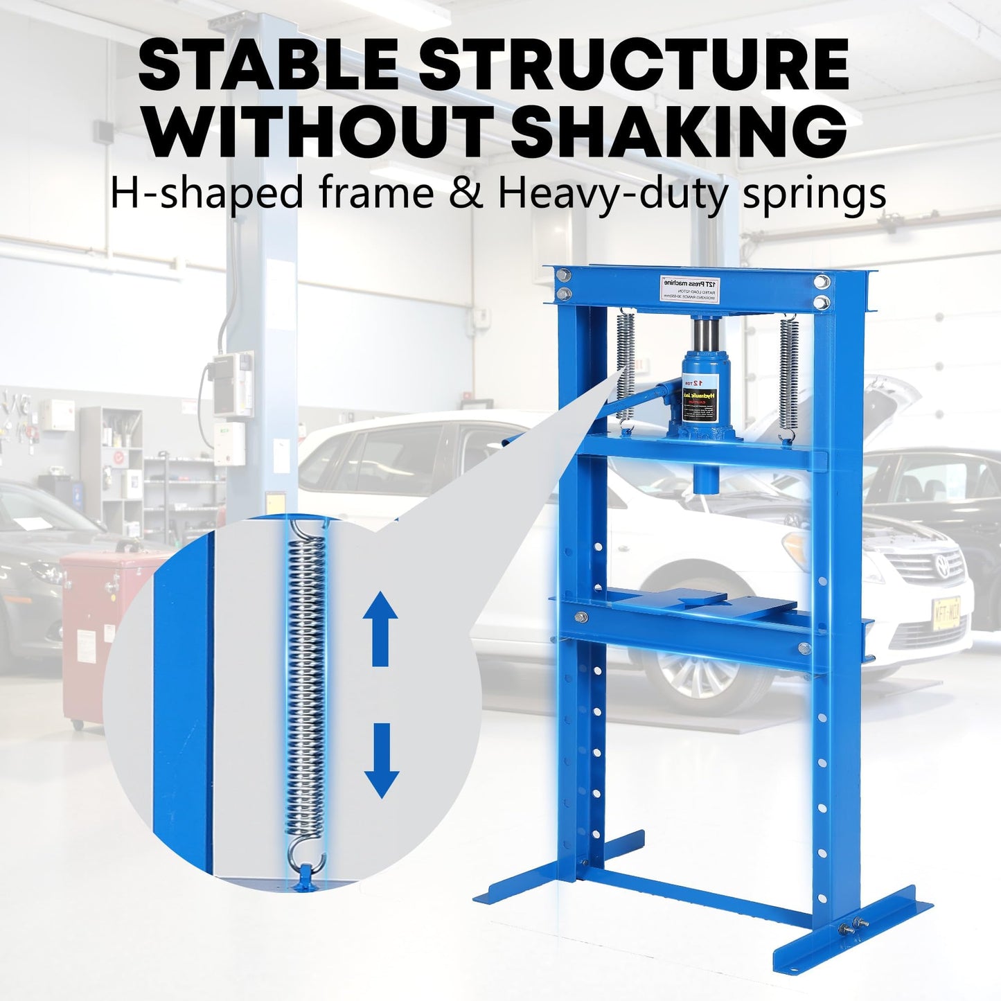Hydraulic Press, Heavy Duty 12 Ton H-Frame Garage Hydraulic Shop Press, Adjustable Worktable & Plates, for Metal Bending, Straightening
