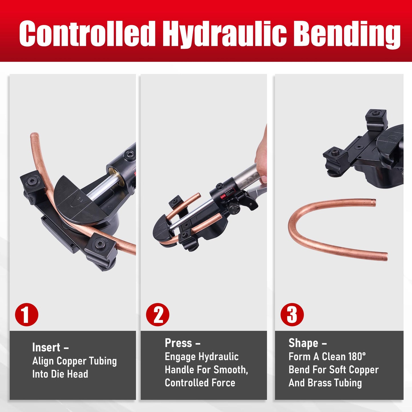 ROGVOC Hydraulic Tubing Bender Kit 1/4"–7/8", 180 Degree Pipe Bender Tool with 7 Dies for Copper and Aluminum, Ideal for HVAC and Refrigeration Applications
