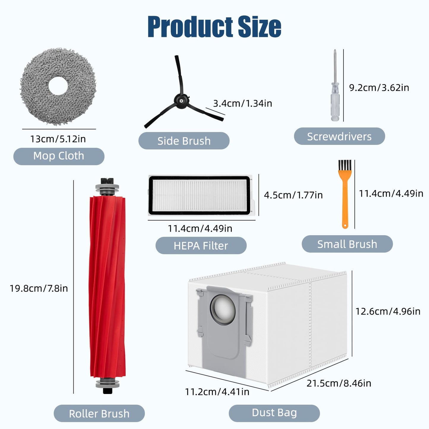 20 Pack Accessories Compatible with Roborock Qrevo S/Qrevo Pro/Qrevo Plus/Qrevo-Maxv Vacuum Robot,Parts Include:Main Brush,Side Brush,Hepa Filter,Mop Cloth,Dust Bag,Cleaning Brush&Screwdrive
