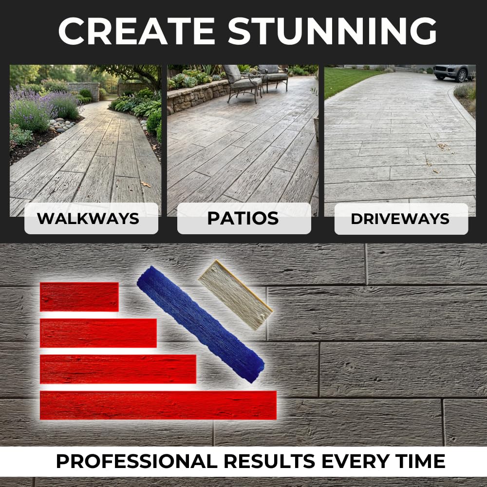 9" Classic Barn Wood Plank Textured Concrete Stamps Set of 6 – Made in USA – Professional Rigid Durable Polyurethane Mats for Patio, Walkway & Driveway SM 5600/S-6
