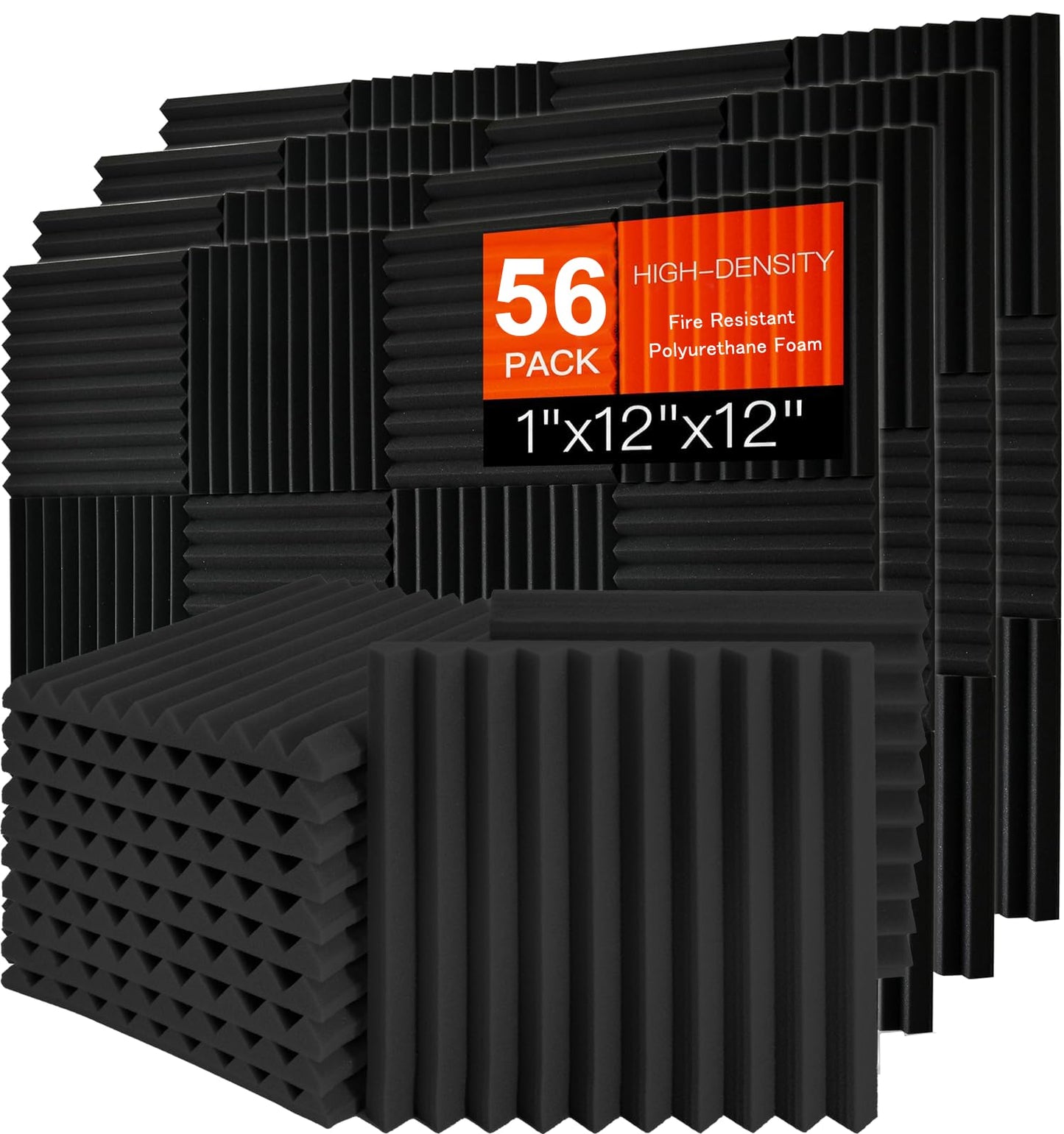 Saiqiang 56 Pack Acoustic Foam Panels, 1" x 12"x 12" Sound Proof Foam Panels For Wall Fire Resistant, Noise Cancelling Dampening Sound Absorbing Black Wedge Panels For Studio Recording & Office & Home